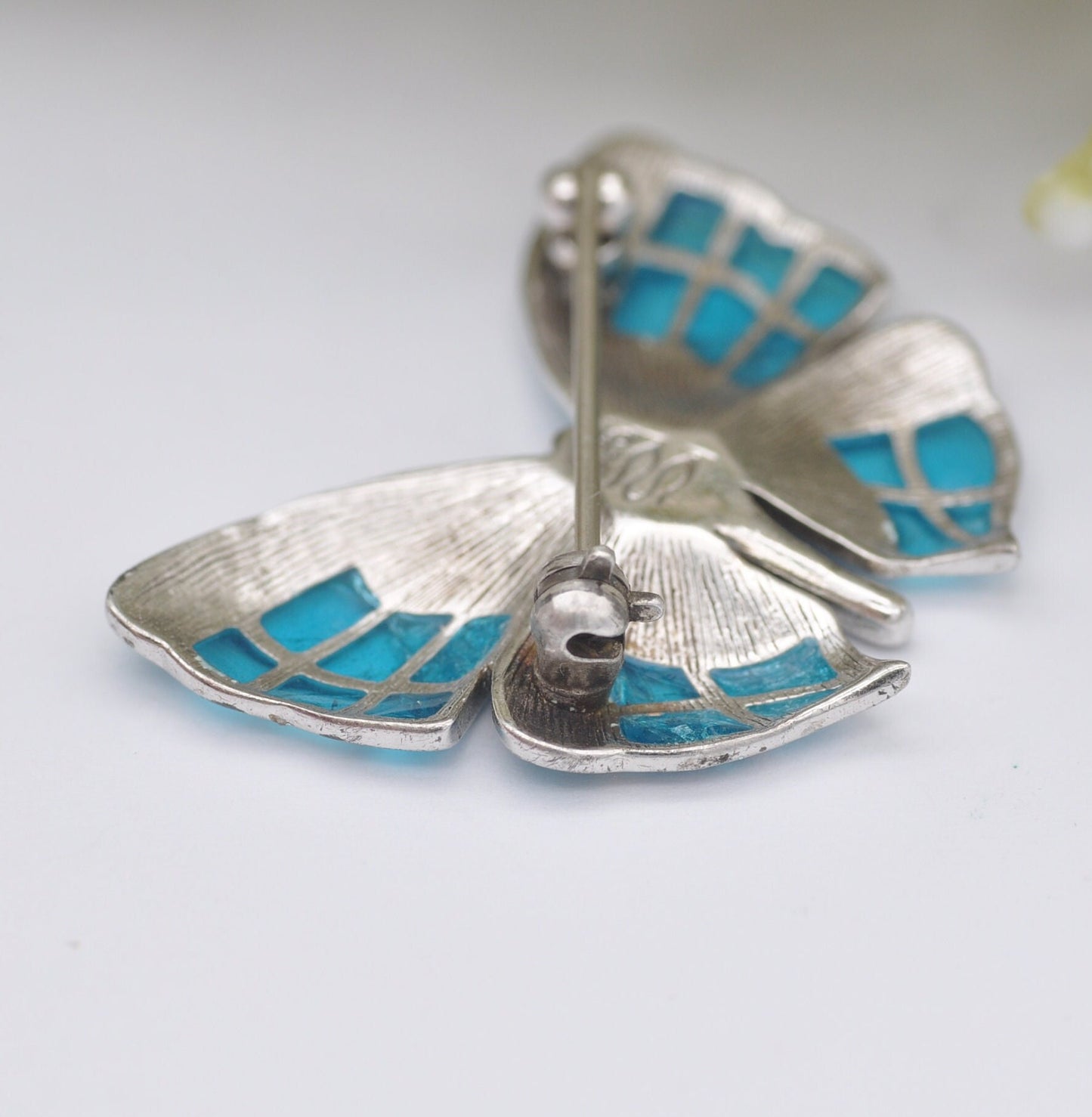 Vintage Fish Sterling Silver Plique-à-Jour Butterfly Brooch