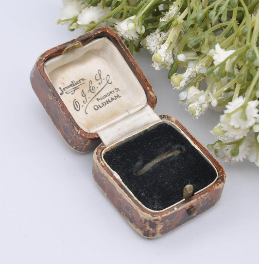 Antique Leather Ring Box - Foundry Street Oldham Jewellers | Silk and Velvet Lined