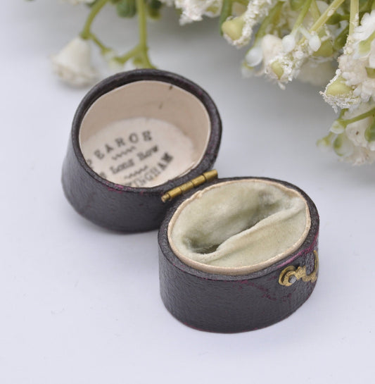 Antique Leather Oval Ring Box with Clasp Front - Pearce Nottingham Jewellers | Silk and Velvet Lined