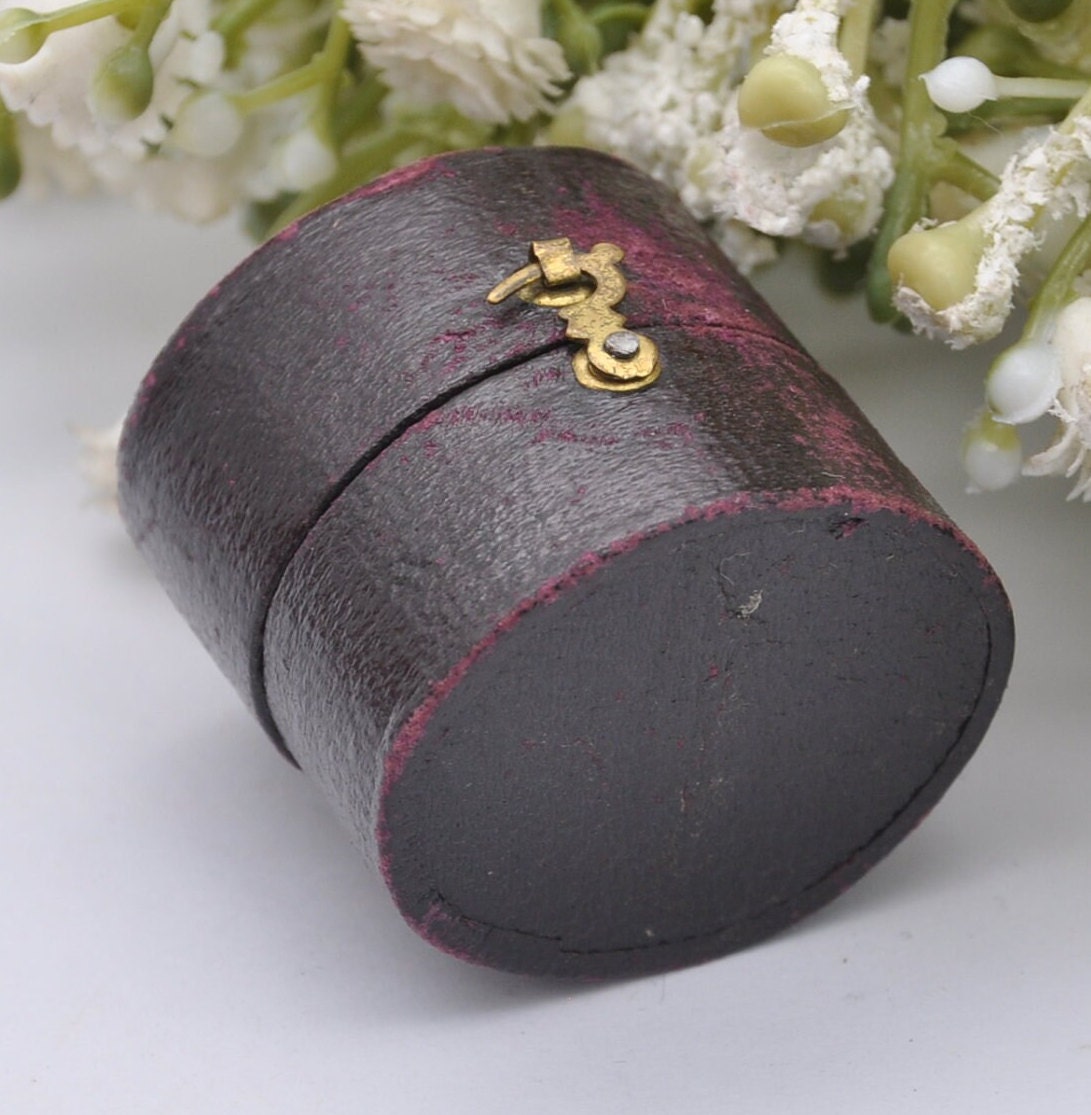 Antique Leather Oval Ring Box with Clasp Front - Pearce Nottingham Jewellers | Silk and Velvet Lined