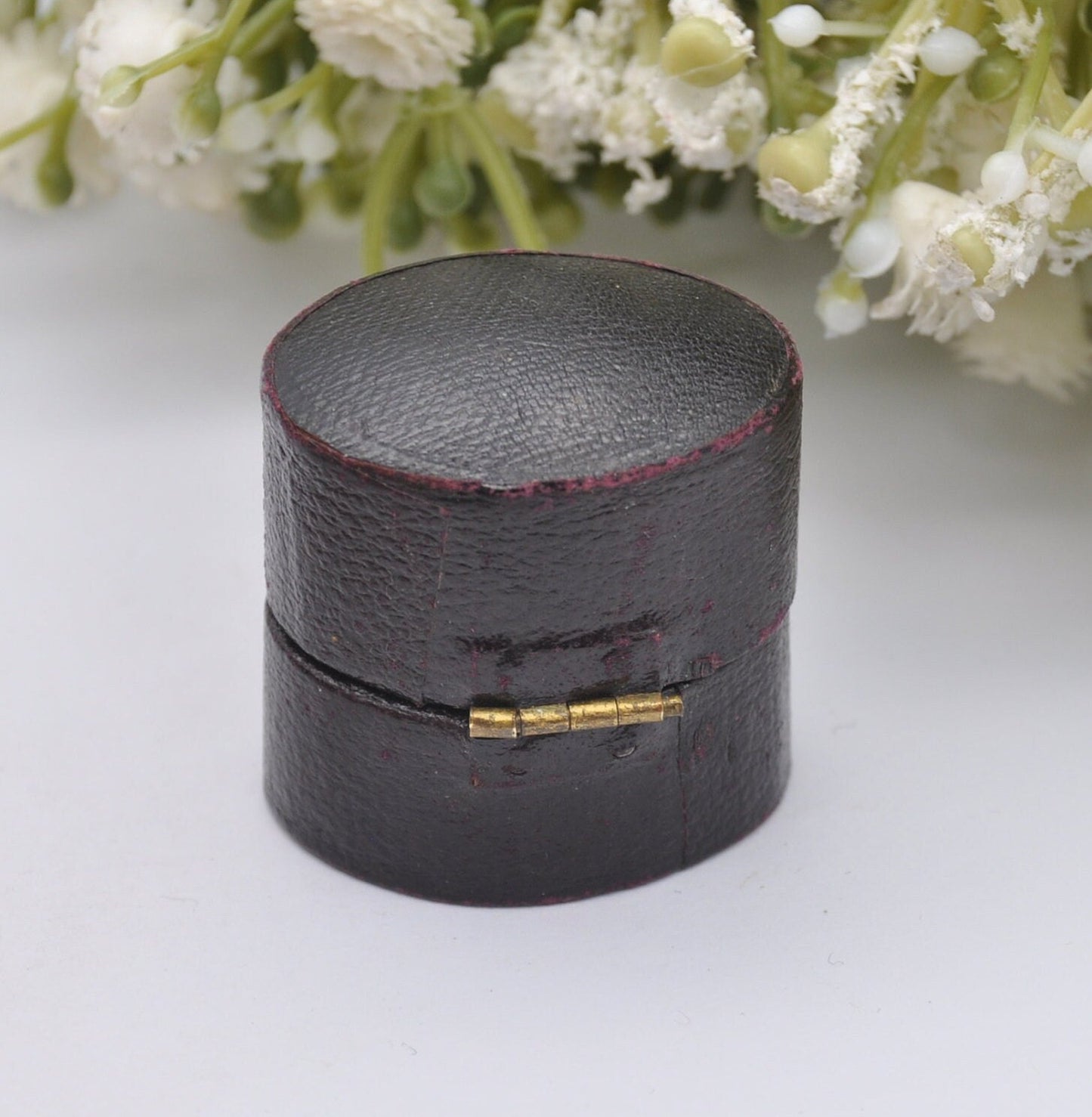 Antique Leather Oval Ring Box with Clasp Front - Pearce Nottingham Jewellers | Silk and Velvet Lined