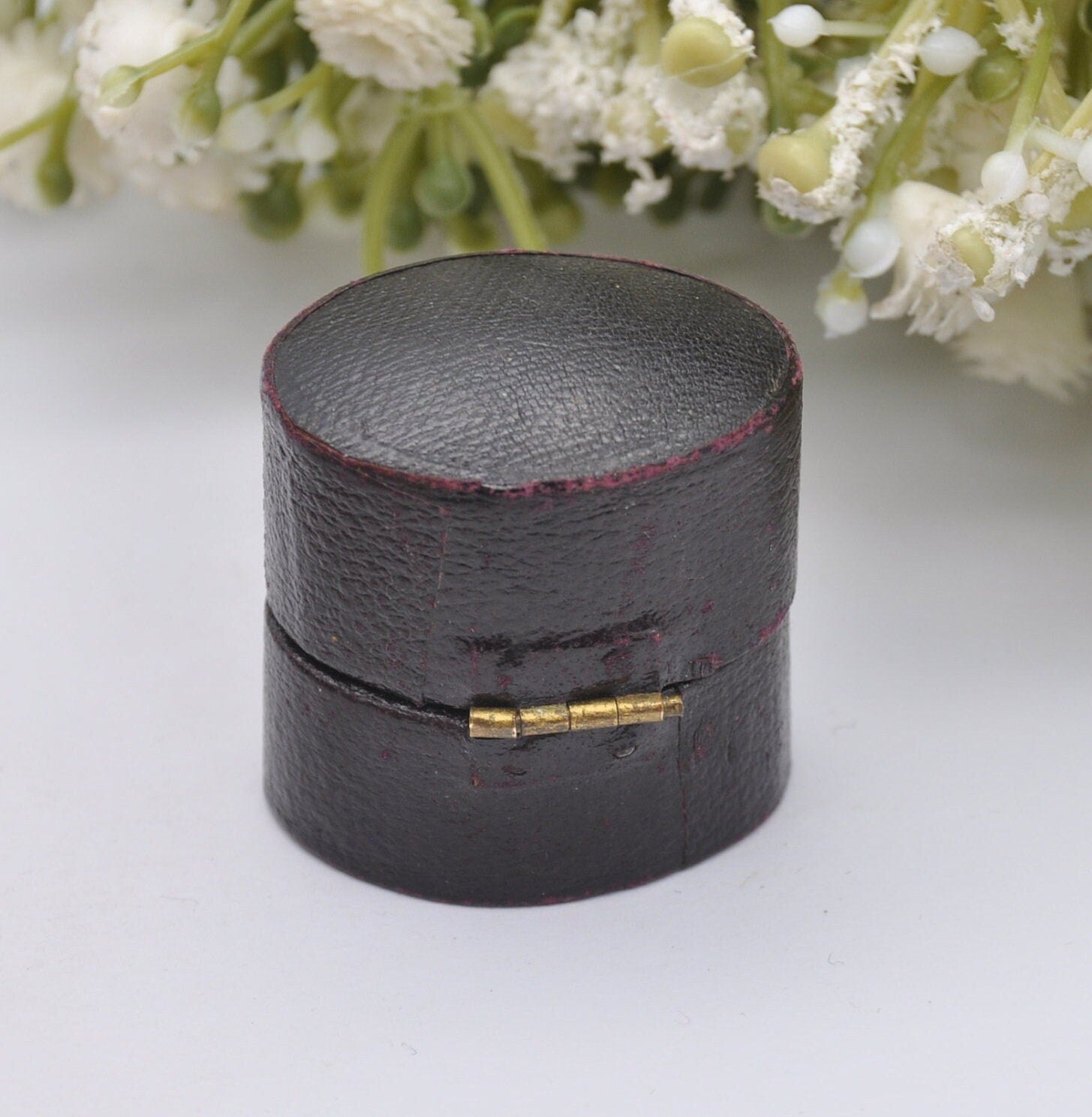 Antique Leather Oval Ring Box with Clasp Front - Pearce Nottingham Jewellers | Silk and Velvet Lined