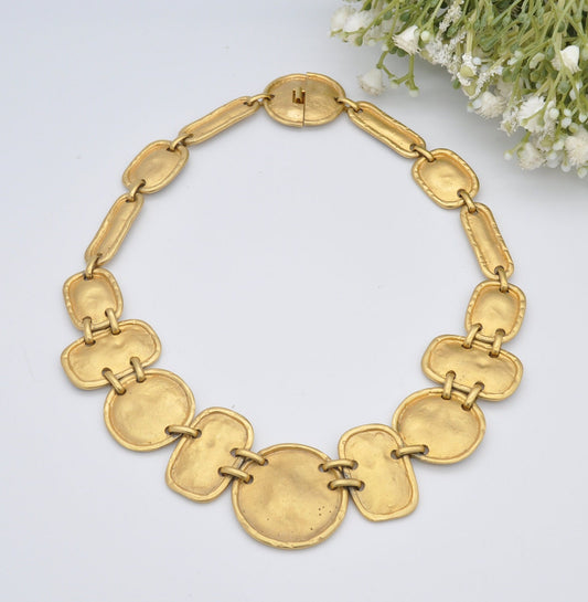 Vintage Sphinx Necklace Gold Tone Disk Link - Mid-Century Branded Costume Jewellery