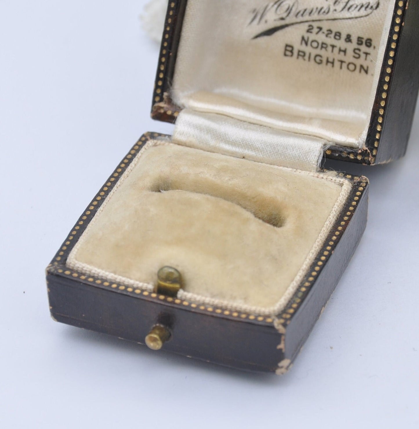 Antique Leather Ring Box with Gold Tooling -W. Davis & Sons Brighton Jewellers | Silk and Velvet Lined