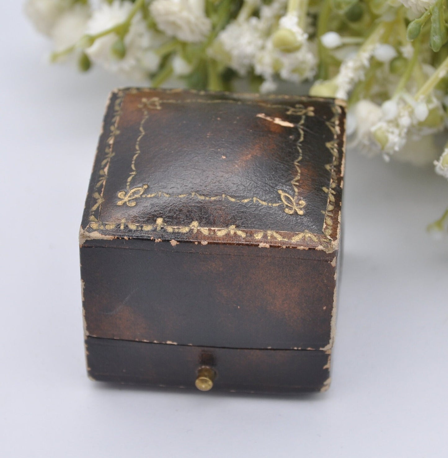 Antique Leather Ring Box with Gold Tooling -W. Davis & Sons Brighton Jewellers | Silk and Velvet Lined