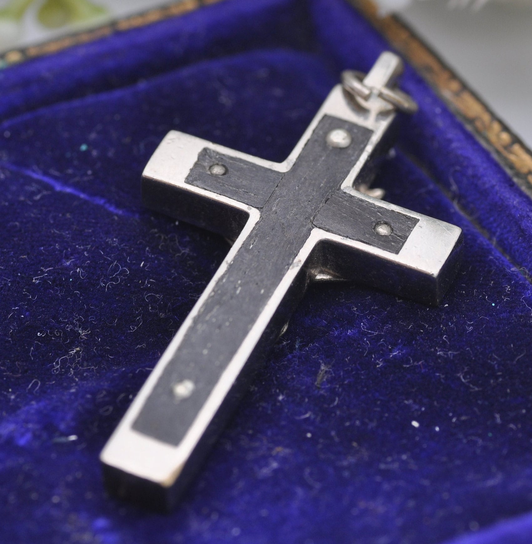 Vintage Wood Jesus on the Cross Pendant with Silver Tone Frame - INRI Cross