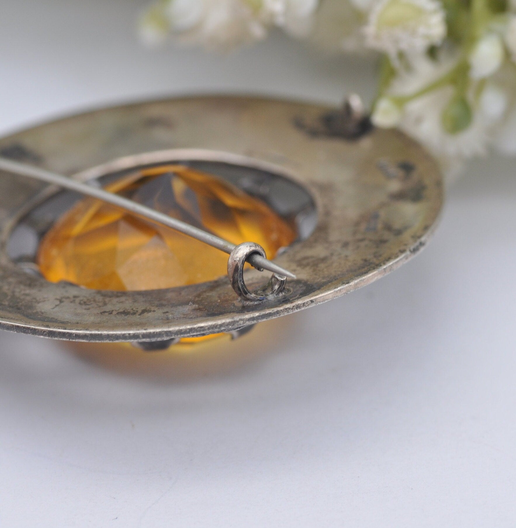 Vintage Scottish Thistle Sterling Silver Brooch by Shipton & Co - Chester Hallmarks 1951 | Large Celtic Circle with Citrine Paste