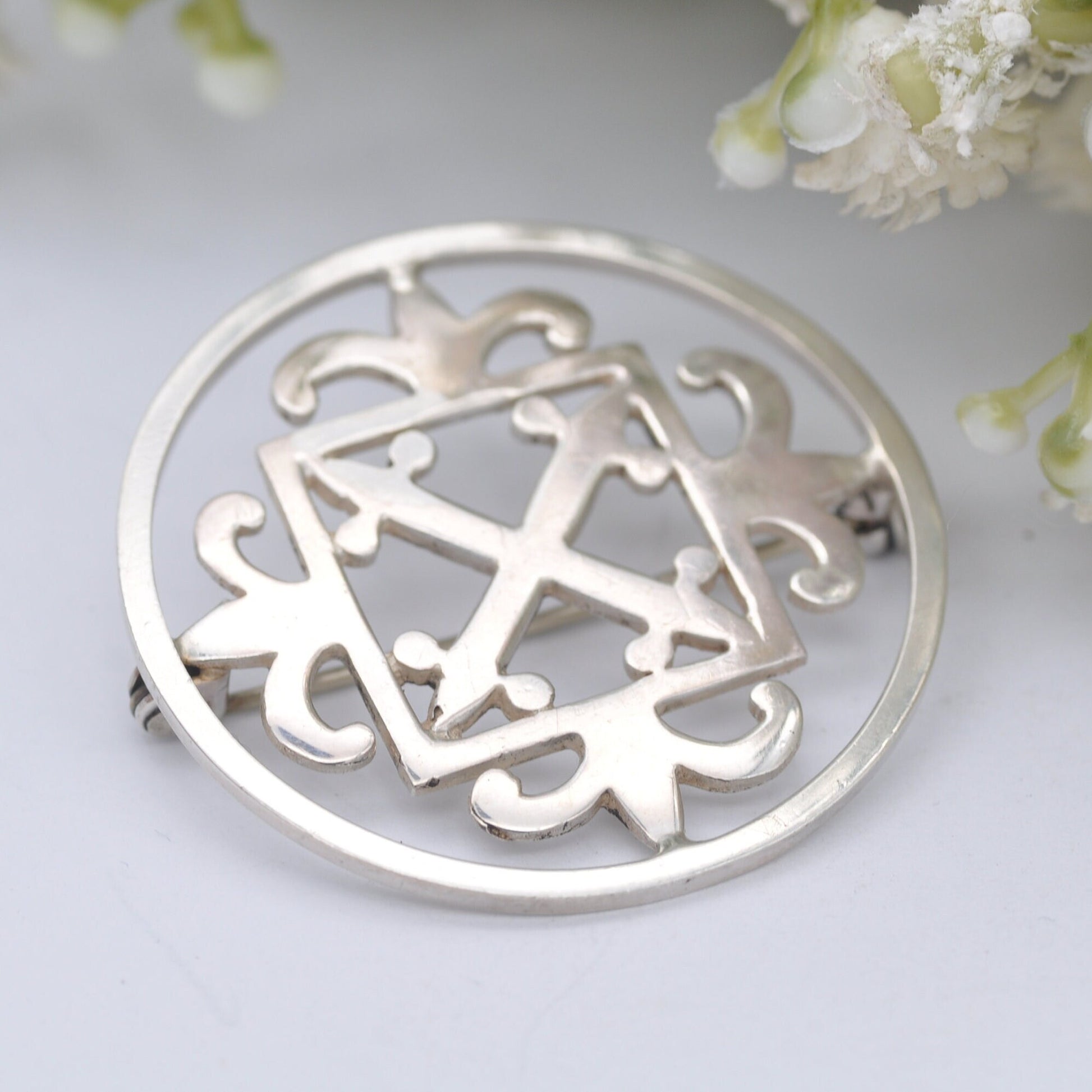Vintage Ortak Scottish Sterling Silver Brooch by Malcolm Gray 1978 - Celtic Cross | Edinburgh Hallmarks