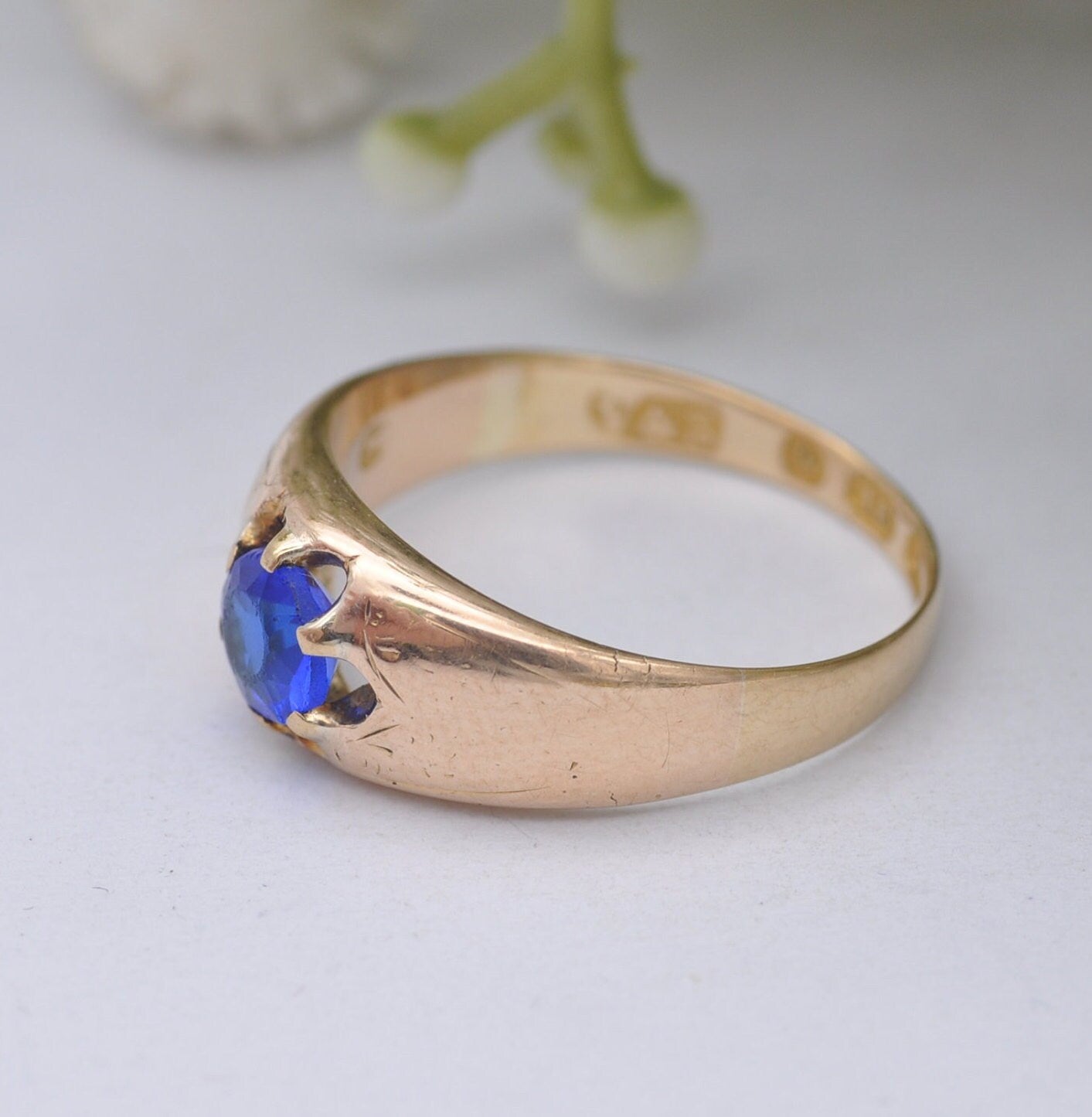 Antique Victorian 18ct Gold Blue Paste Ring 1868 - UK Size - O / US Size - 7 1/4