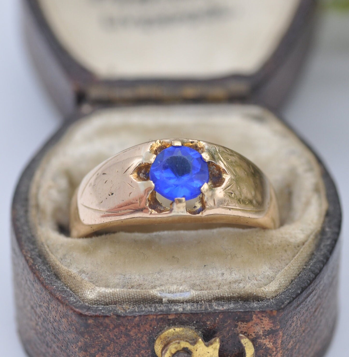 Antique Victorian 18ct Gold Blue Paste Ring 1868 - UK Size - O / US Size - 7 1/4