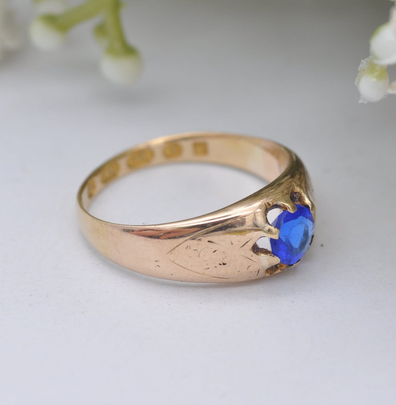 Antique Victorian 18ct Gold Blue Paste Ring 1868 - UK Size - O / US Size - 7 1/4