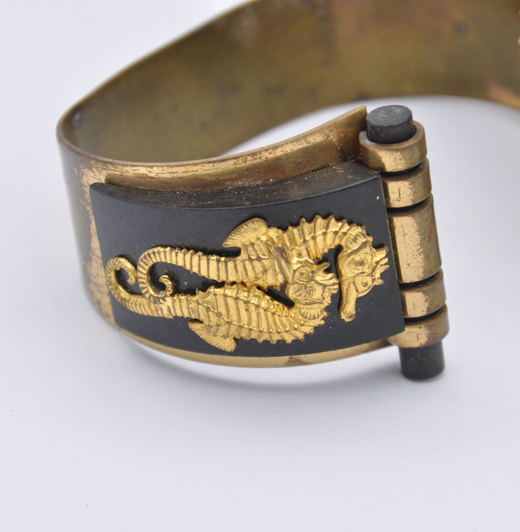 Vintage Jean Painlevé Seahorse Bangle Bracelet - Art Deco L’Hippocampe Jewellery | Galalith Early Plastic