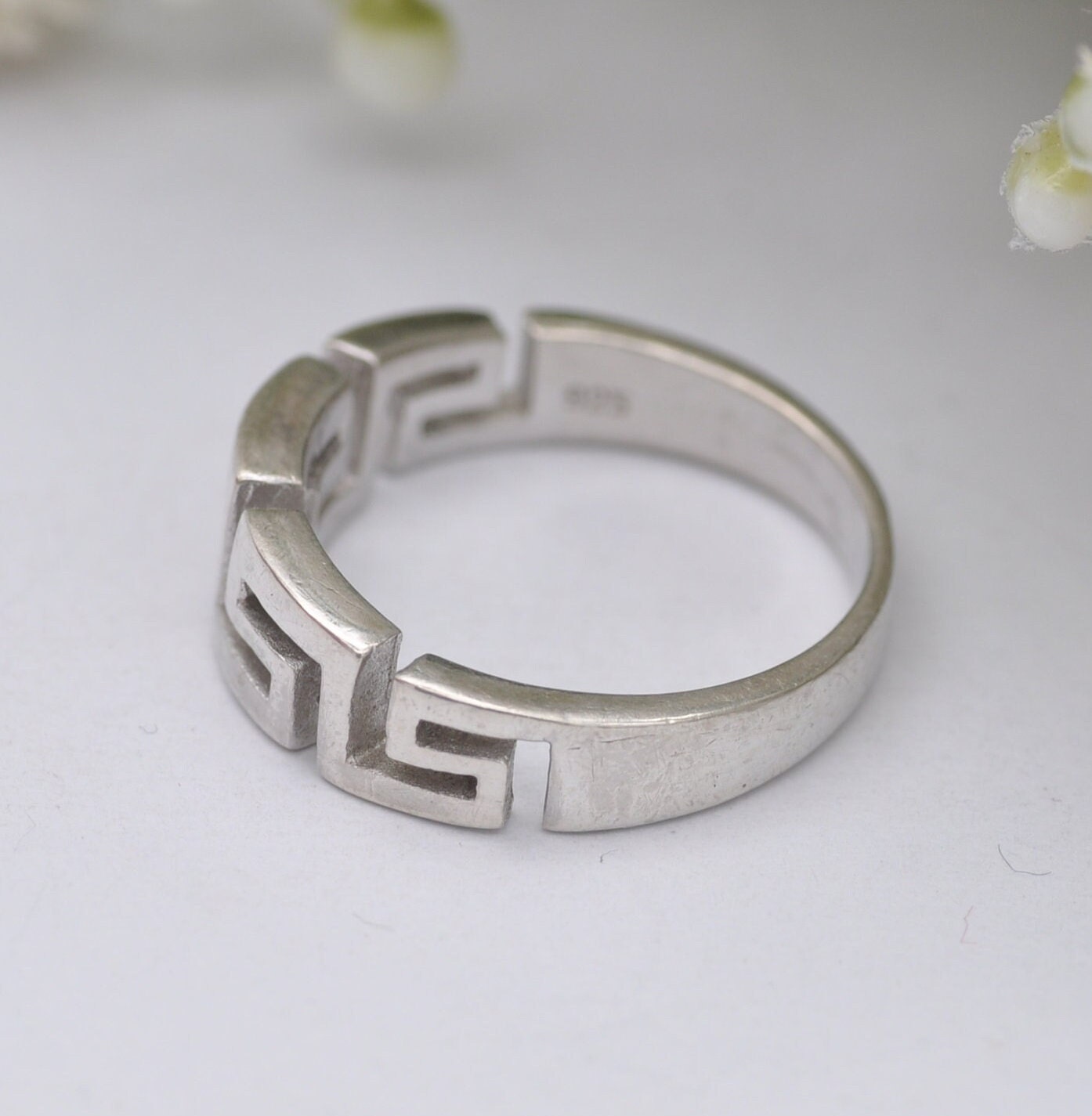 Chunky Silver Greek Key Ring - Openwork Meander Design | UK Size - N 1/2 | US Size - 7