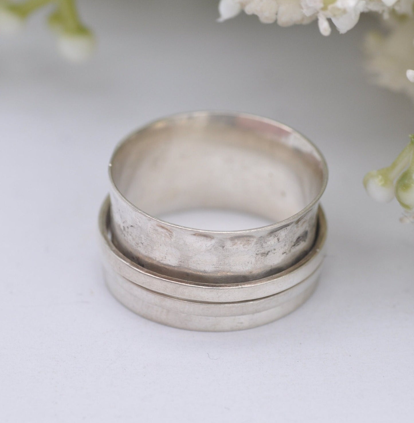 Vintage Sterling Silver Heart Spinning Ring - Silver Fidget Ring | UK Size - R | US Size - 8 3/4