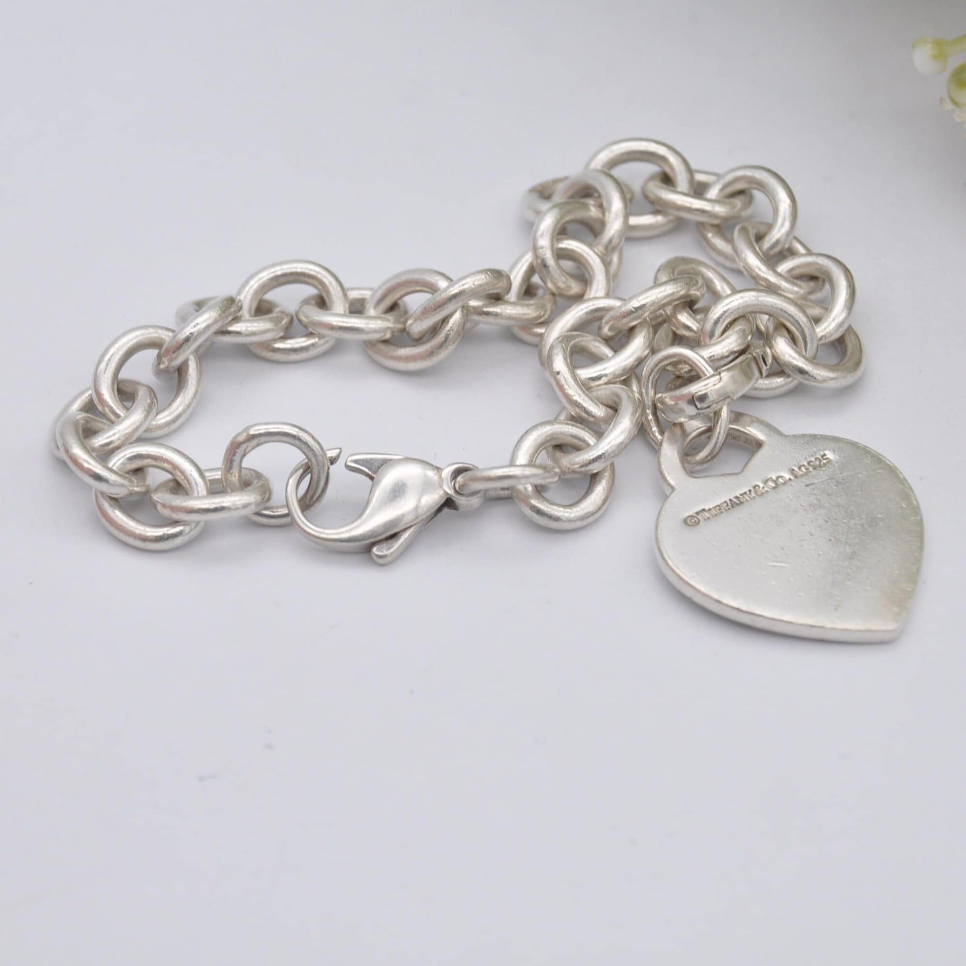Tiffany & Co Sterling Silver Bracelet with Tiffany Notes I Love You Heart Tag Charm