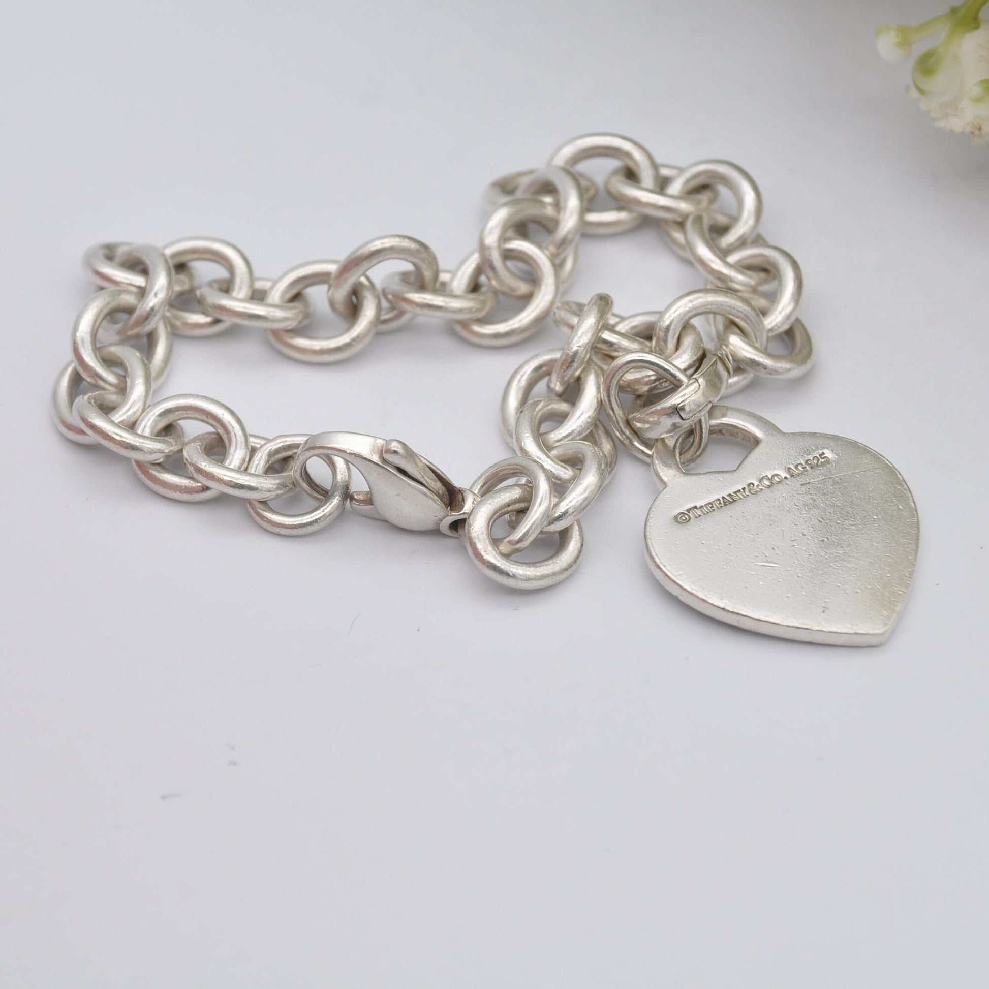 Tiffany & Co Sterling Silver Bracelet with Tiffany Notes I Love You Heart Tag Charm