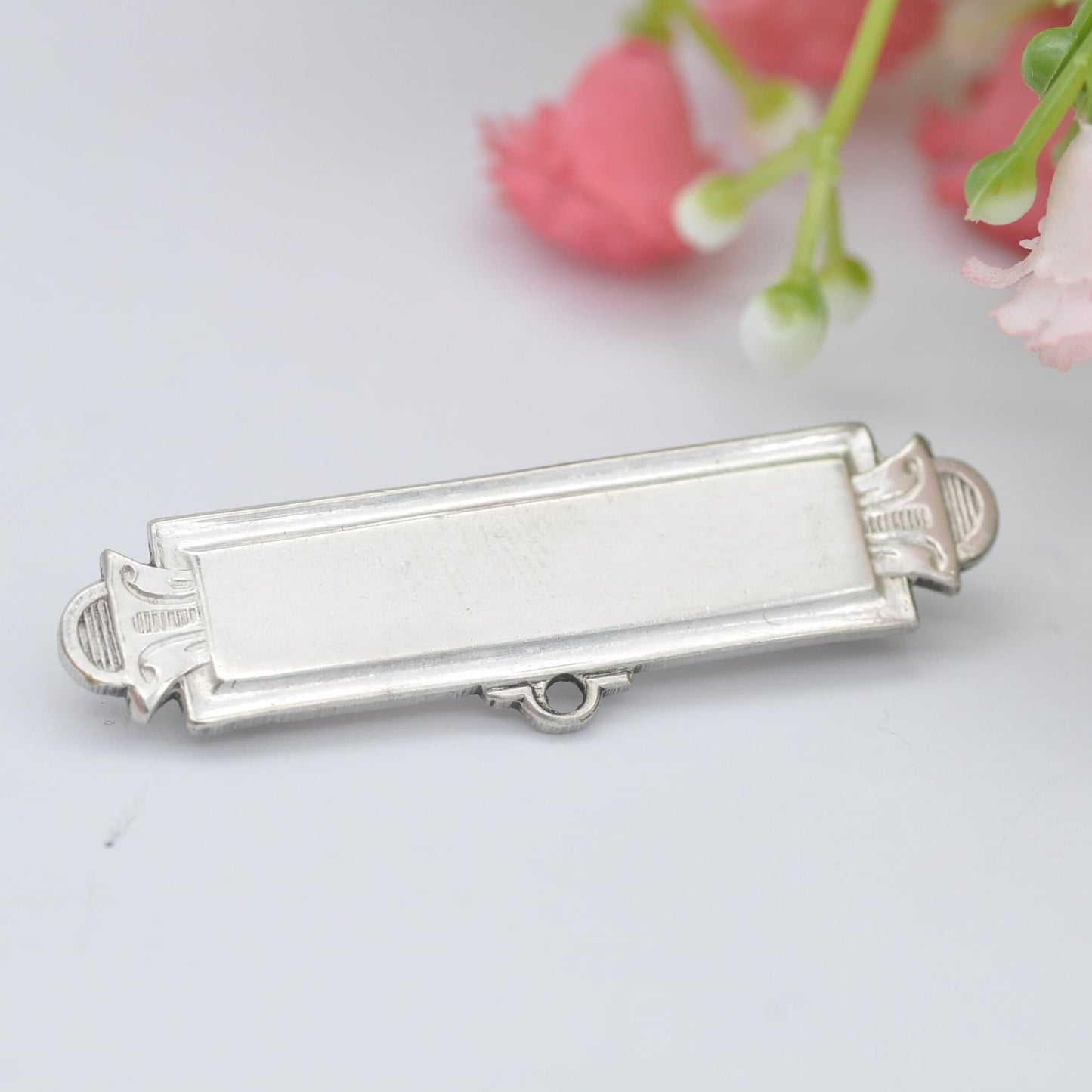 Antique Sterling Silver Bar Brooch with Bale - Name Tag Badge Blank for Engraving