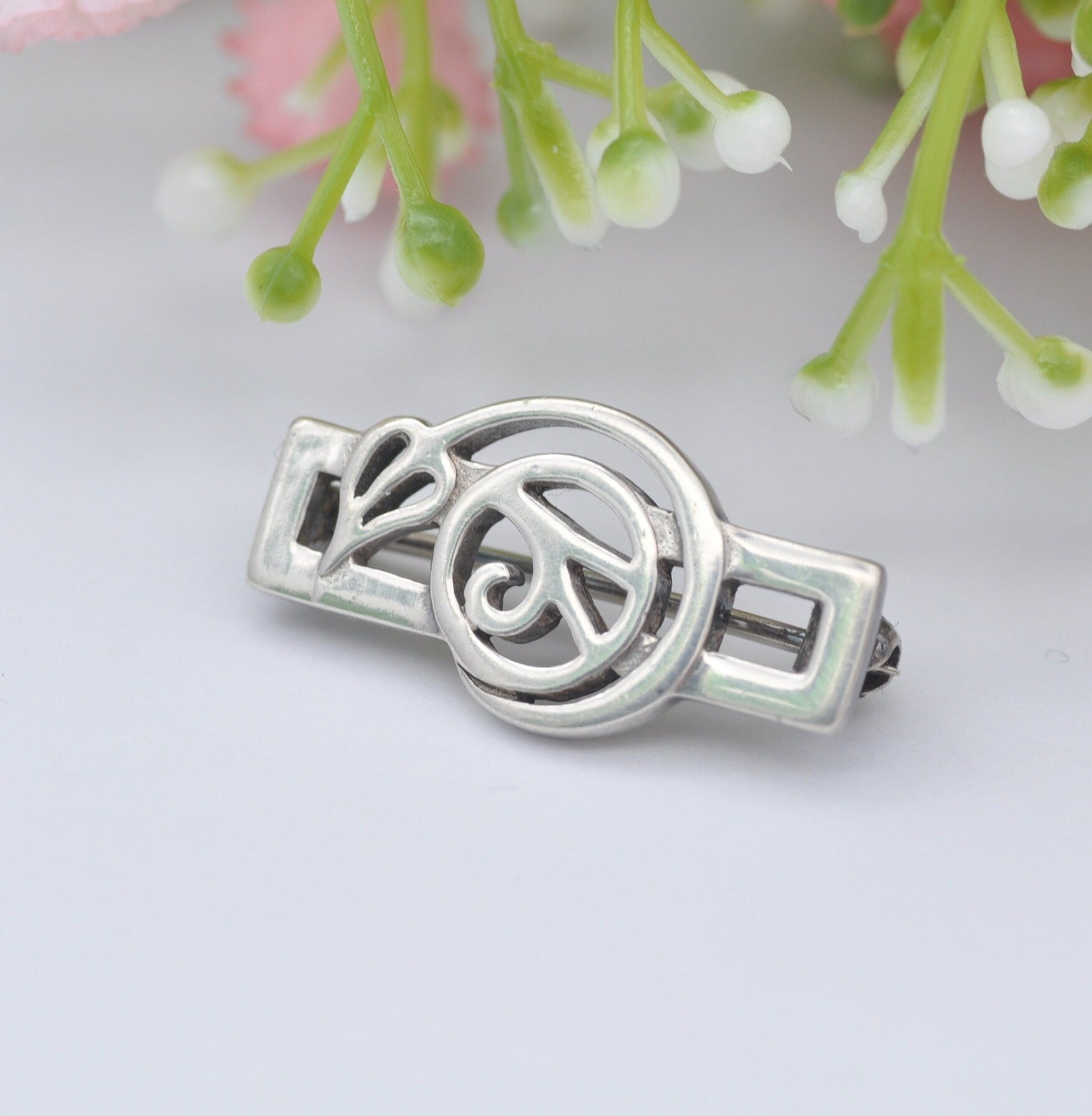 Vintage Scottish Sterling Silver Celtic Flower Brooch 1999