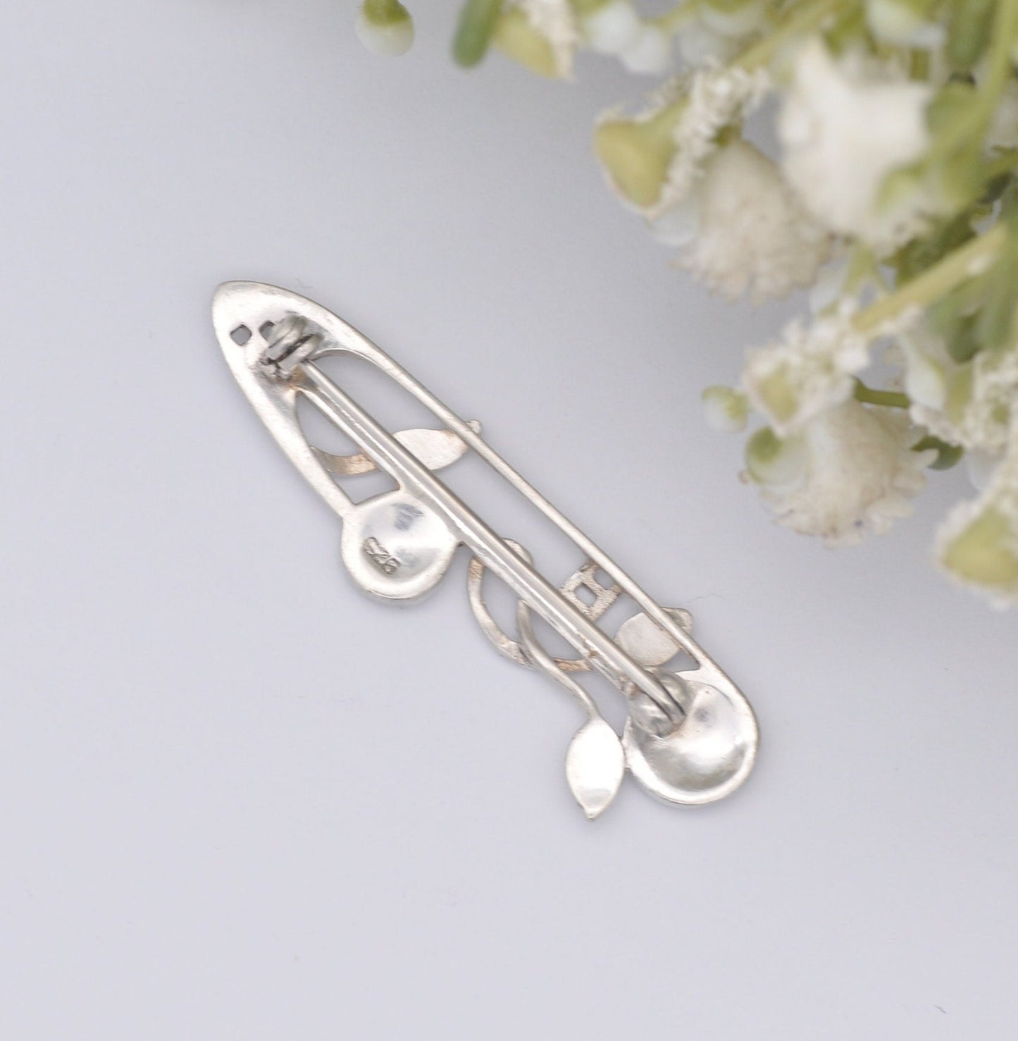 Sterling Silver Mother of Pearl Flower Brooch - Scottish Celtic Style Rose