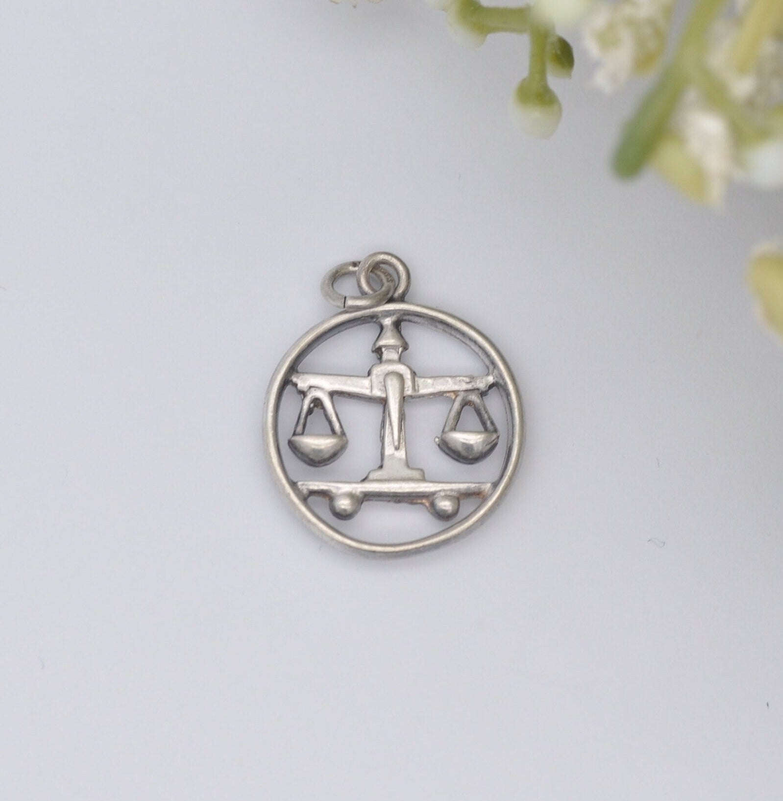 Vintage Sterling Silver Libra Scales Charm Pendant - Zodiac Star Sign | Scandinavian Silver