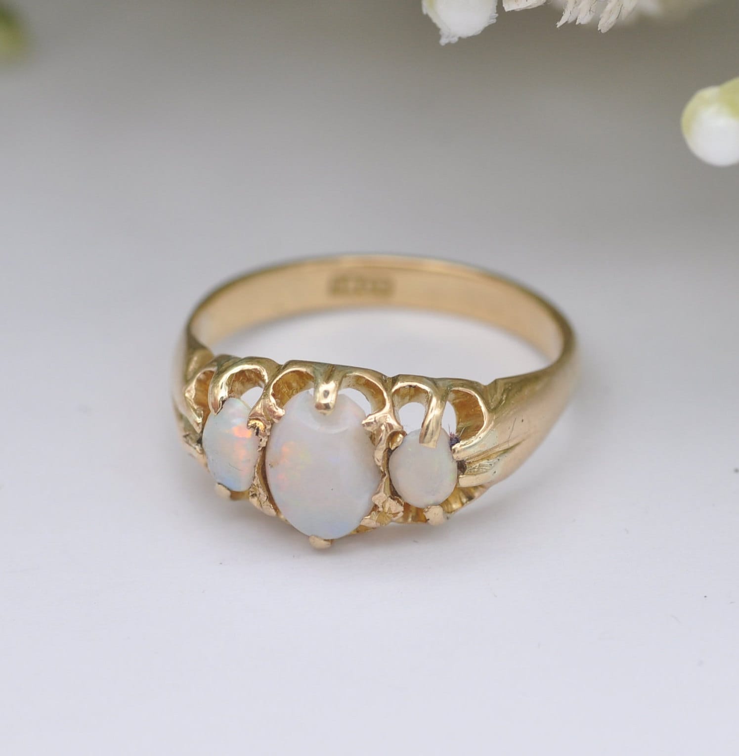 Antique 18ct Gold Opal Three Stone Ring - Oval Cabochon Trilogy | UK Size - K | US Size - 5 1/4