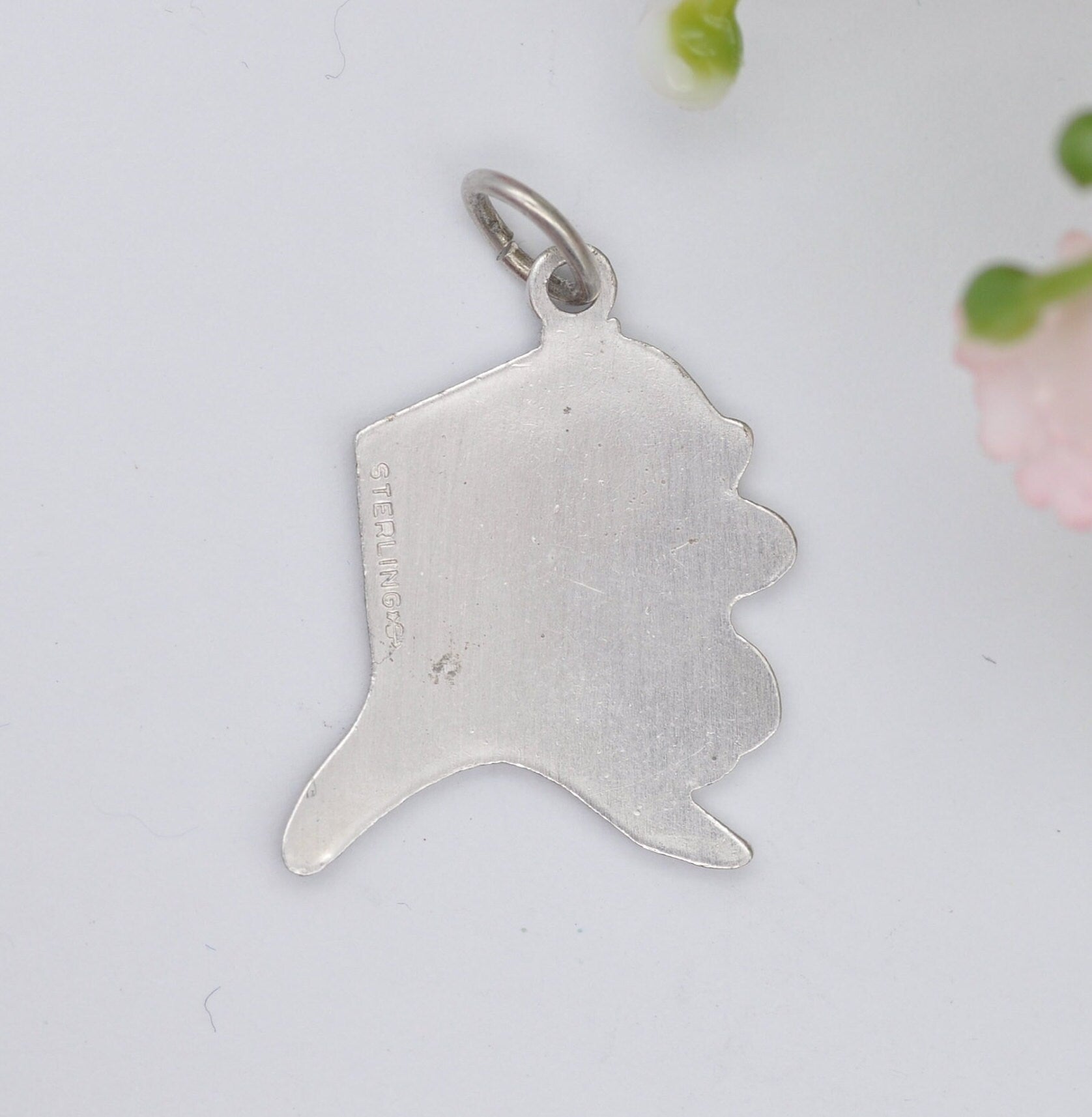 Vintage Sterling Silver Enamel Alaska Map Charm Pendant - American Alaska Souvenir Jewellery