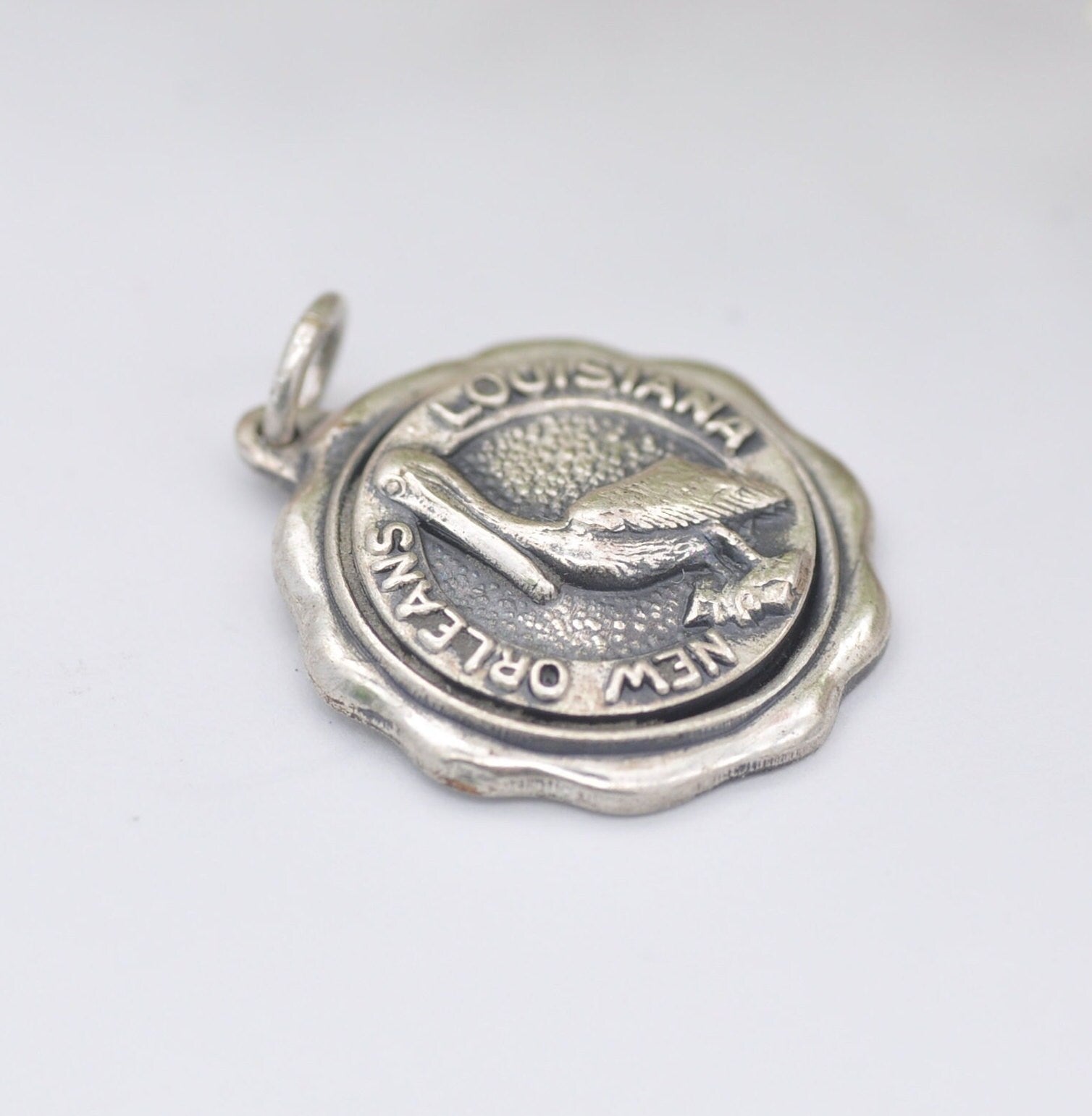Vintage Sterling Silver New Orleans Louisiana Souvenir Charm Pendant - New Orleans Pelican