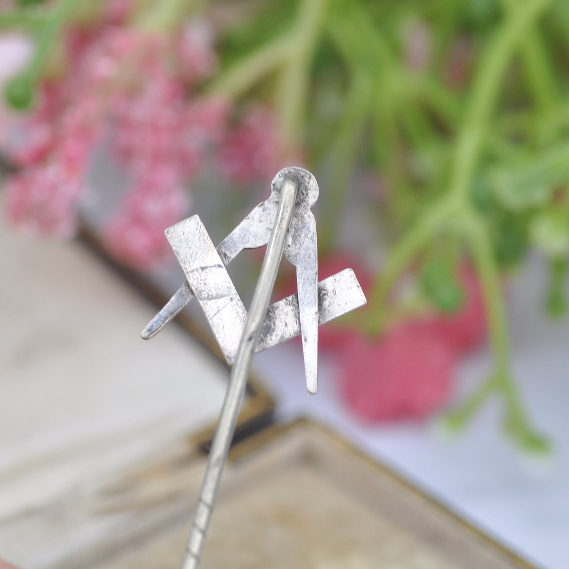 Antique Victorian Sterling Silver Free Masons Stick Pin Brooch - Masonic Compass Badge