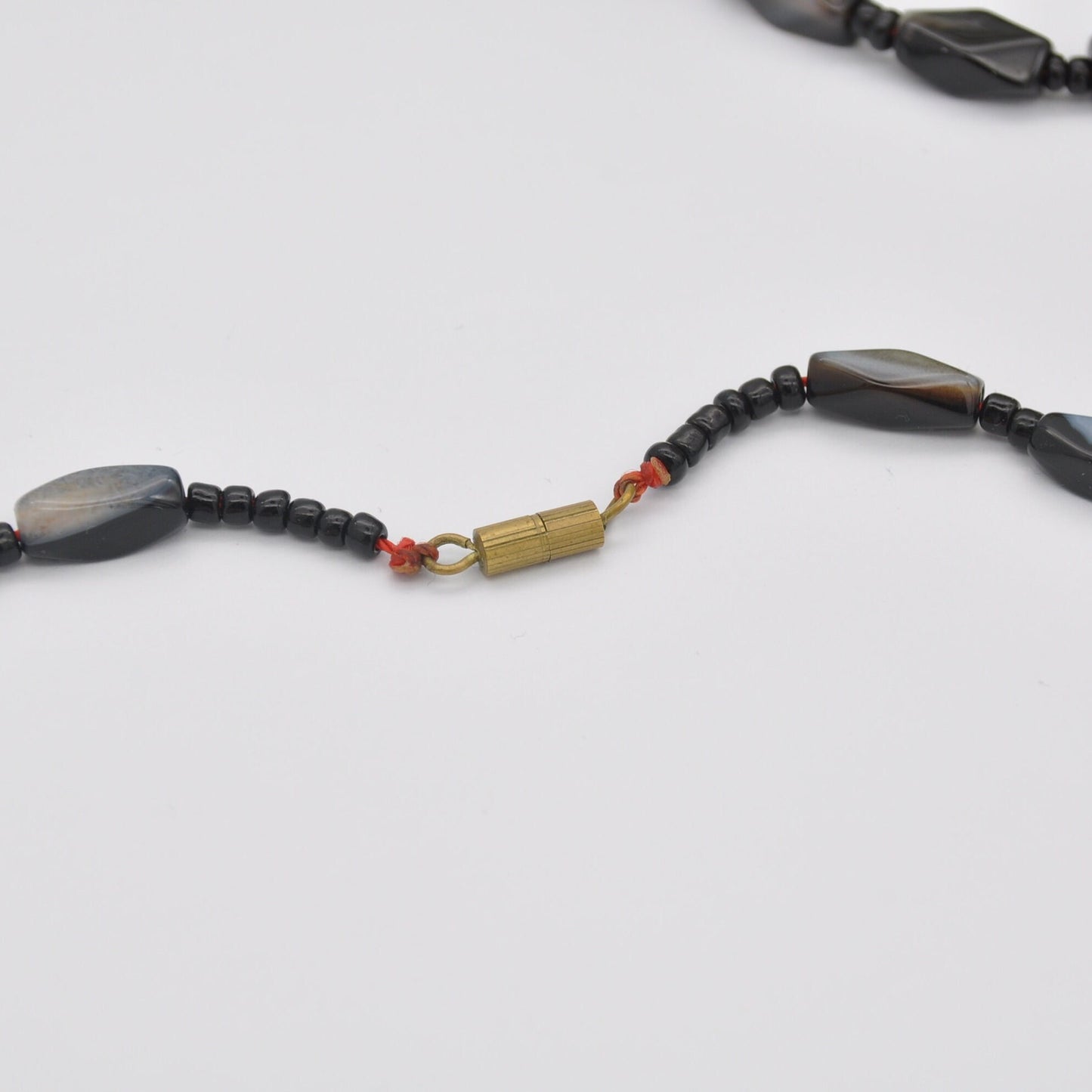 Antique Banded Agate Bar Necklace - Black Gemstone Beads | 45cm