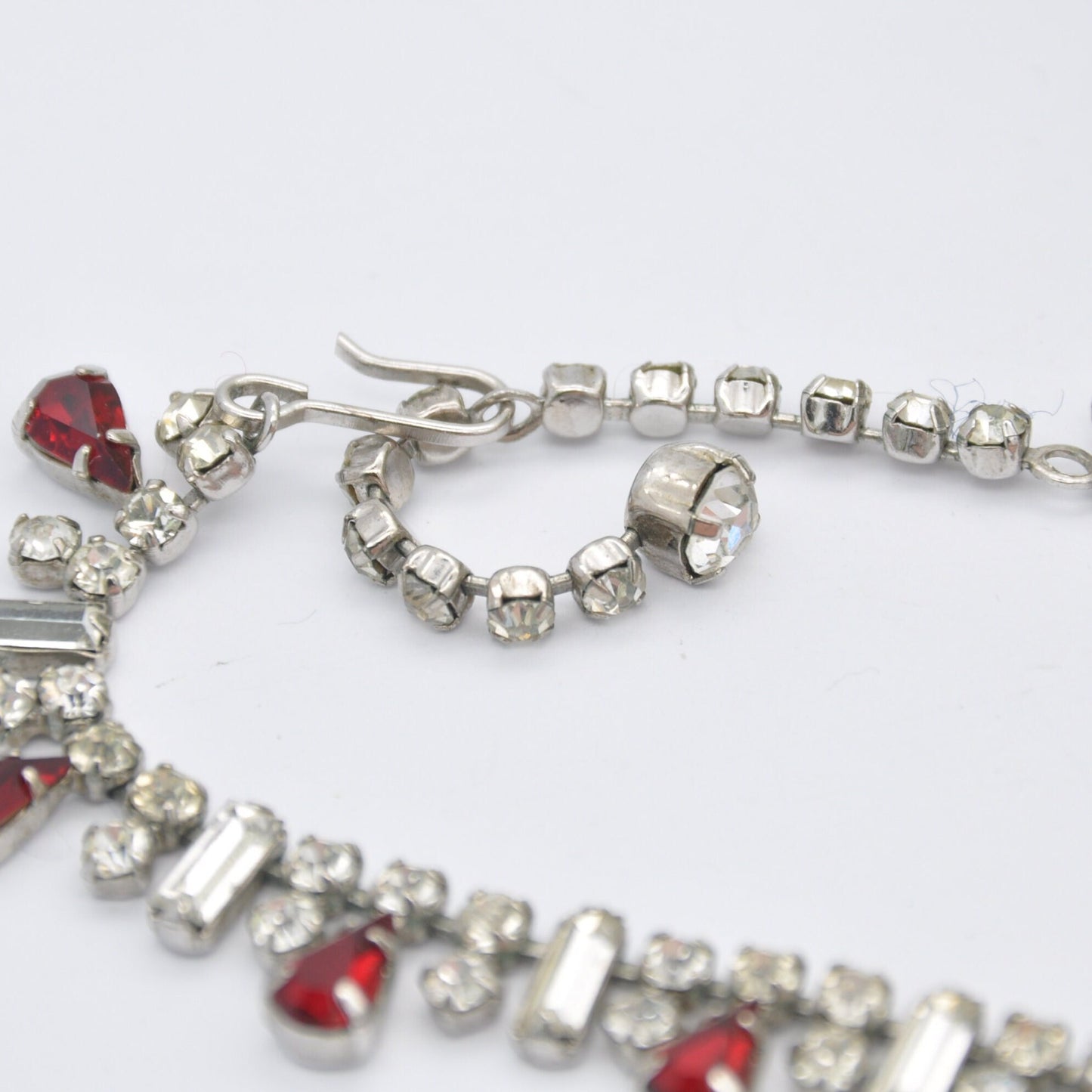 Vintage Sparkly Rhinestone Necklace - Clear and Red Stones | Adjustable Collar Choker Length | 14.5" 37cm to 15.7" 40cm