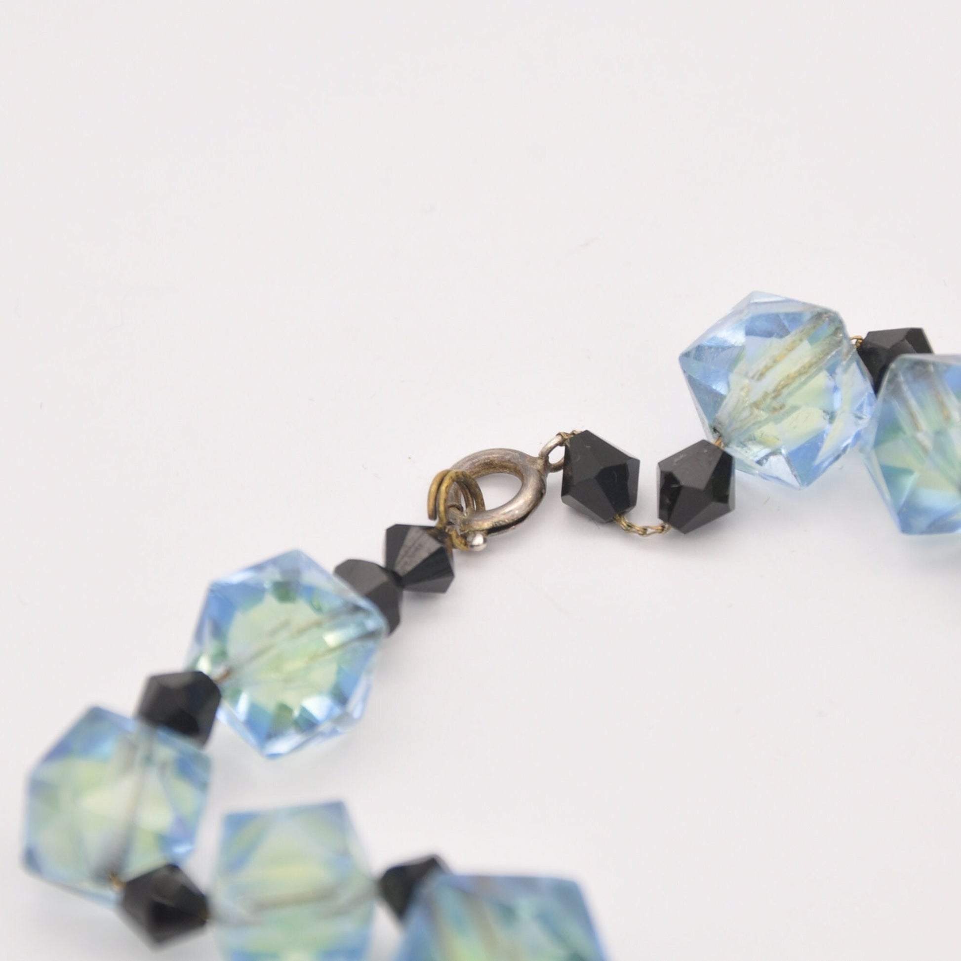 Vintage Czech Uranium Glass Bead Necklace - Blue Green Faceted | Graduated Beaded Necklace | Original Chain