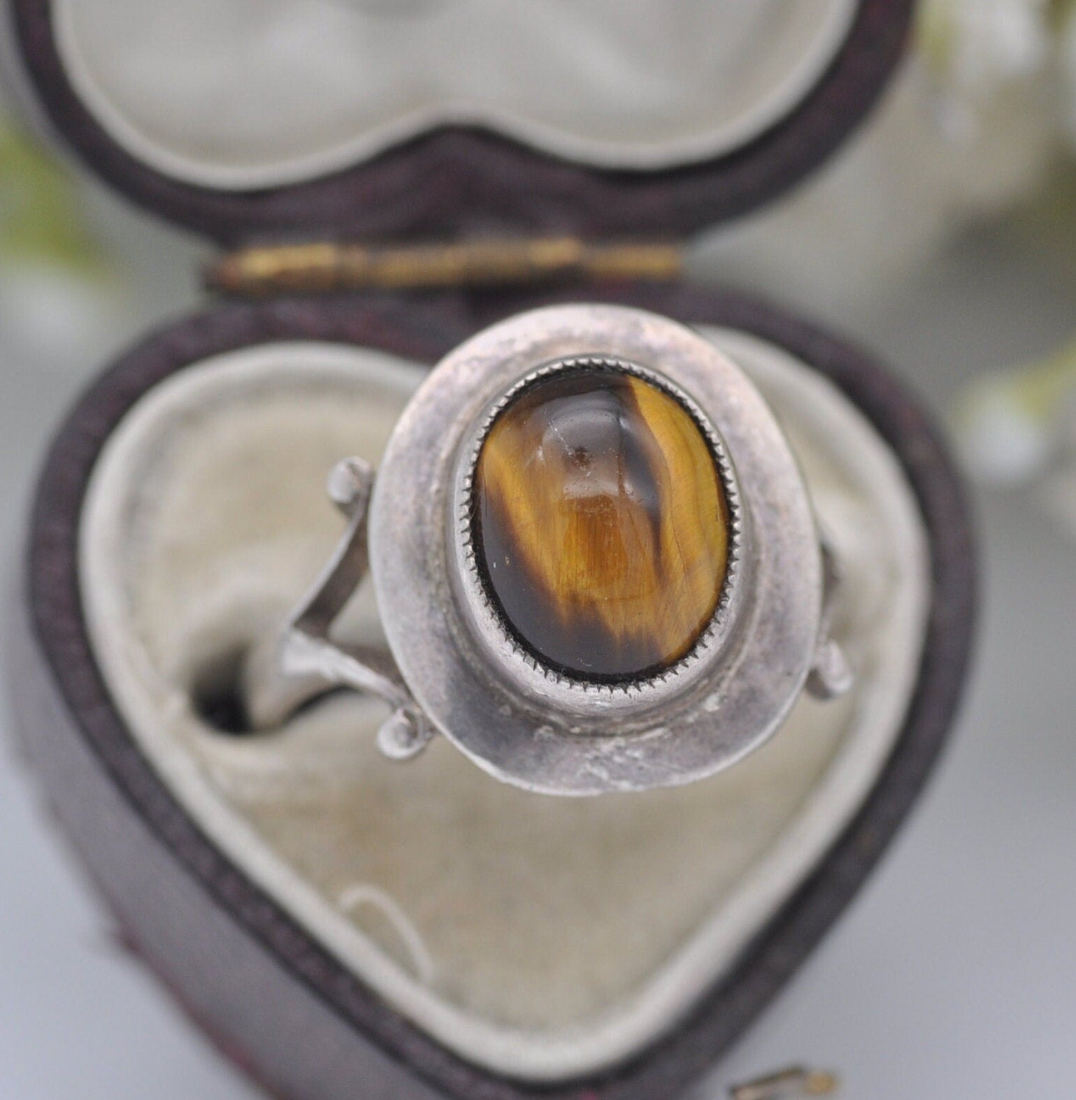 Vintage Sterling Silver Tiger's Eye Ring 1975 - Mid-Century Maker | UK Size - O | US Size - 7 1/4