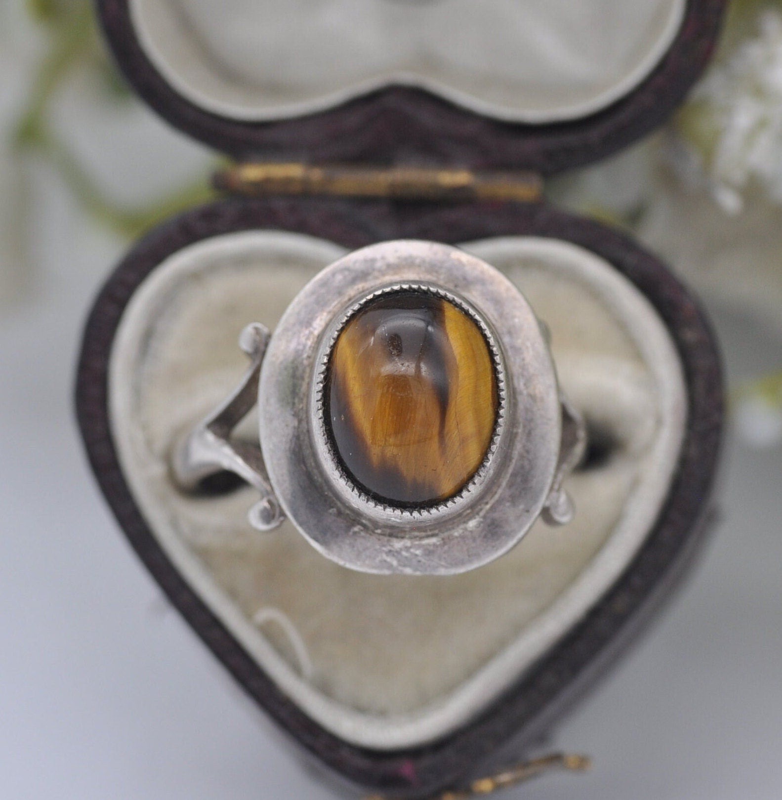 Vintage Sterling Silver Tiger's Eye Ring 1975 - Mid-Century Maker | UK Size - O | US Size - 7 1/4