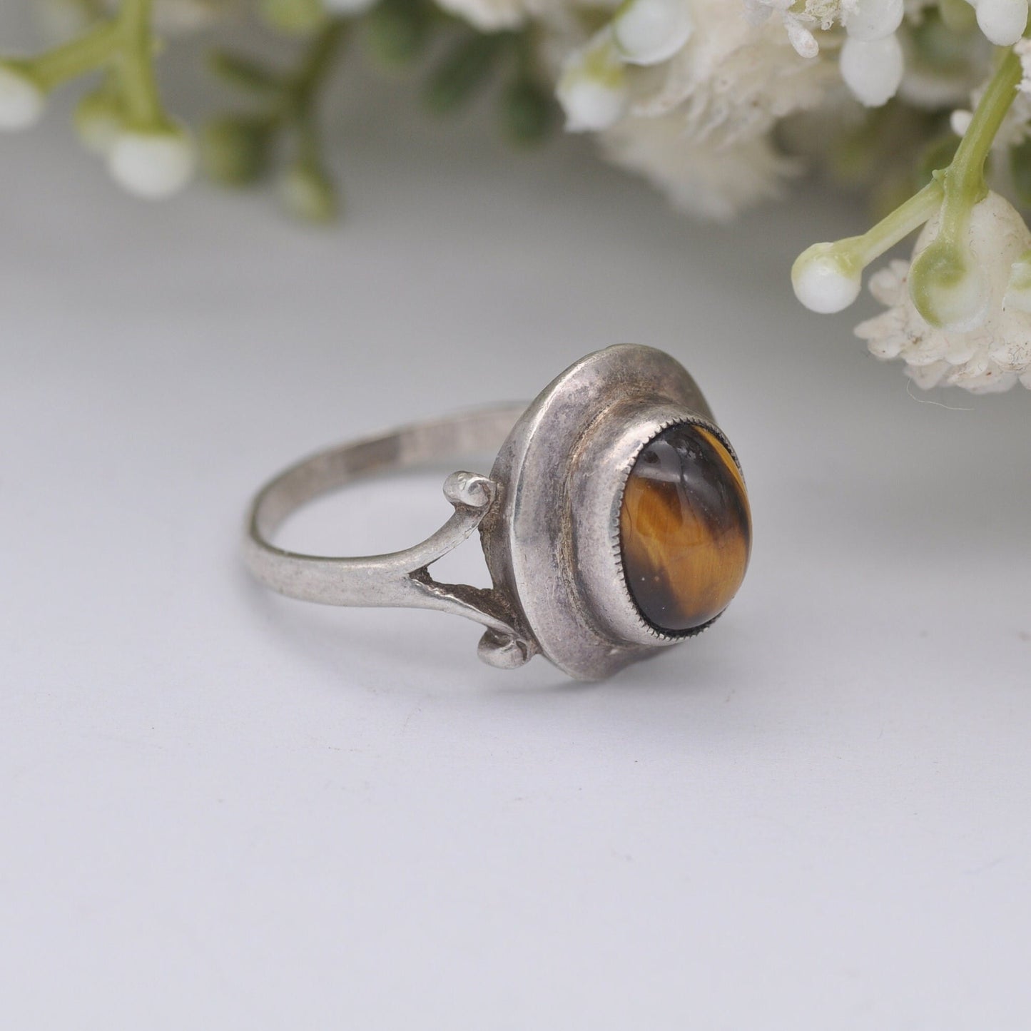 Vintage Sterling Silver Tiger's Eye Ring 1975 - Mid-Century Maker | UK Size - O | US Size - 7 1/4