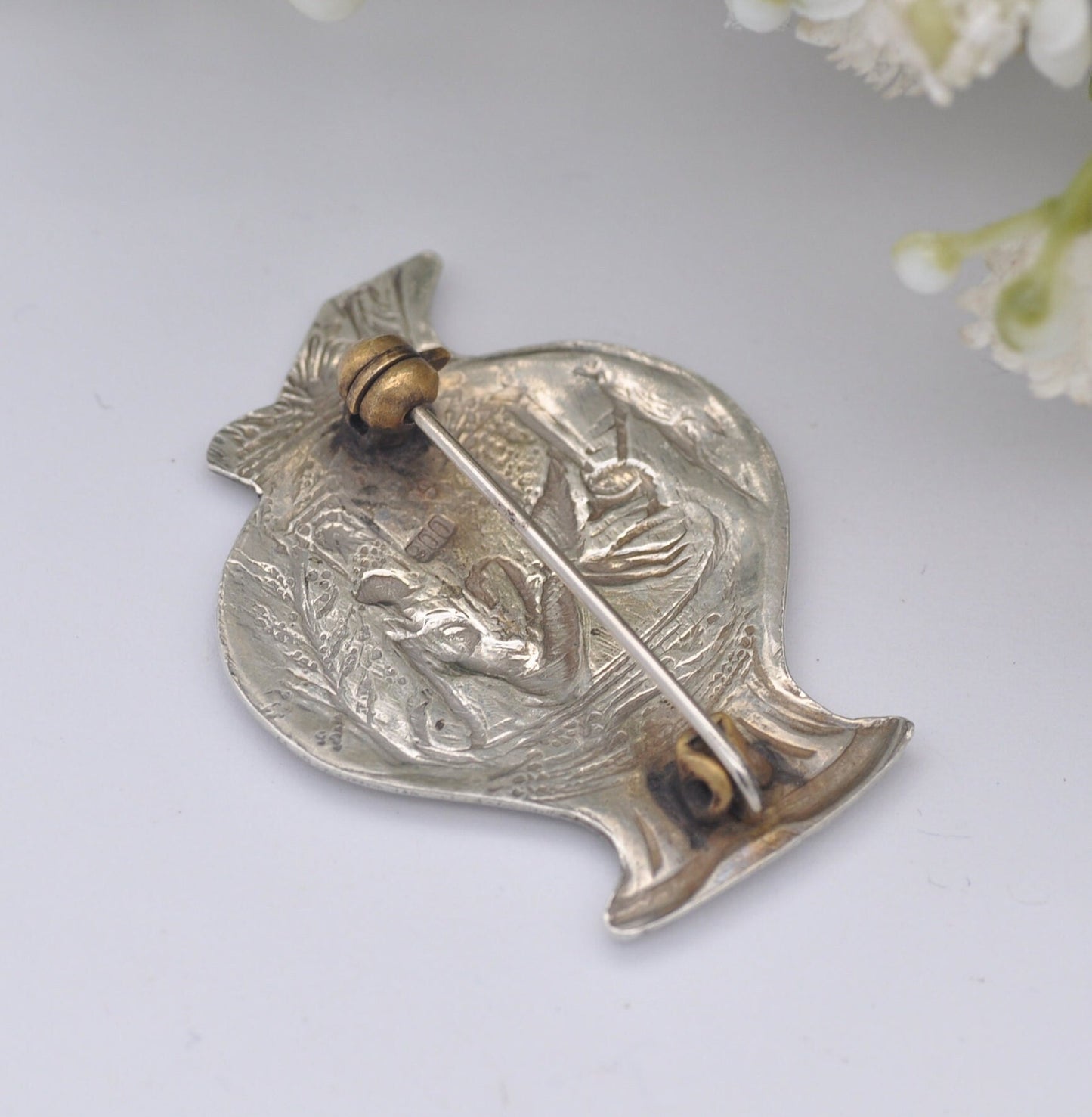 Vintage Silver Leda and the Swan Brooch - Greek Vase | Classical Urn | Ancient Myth Imagery