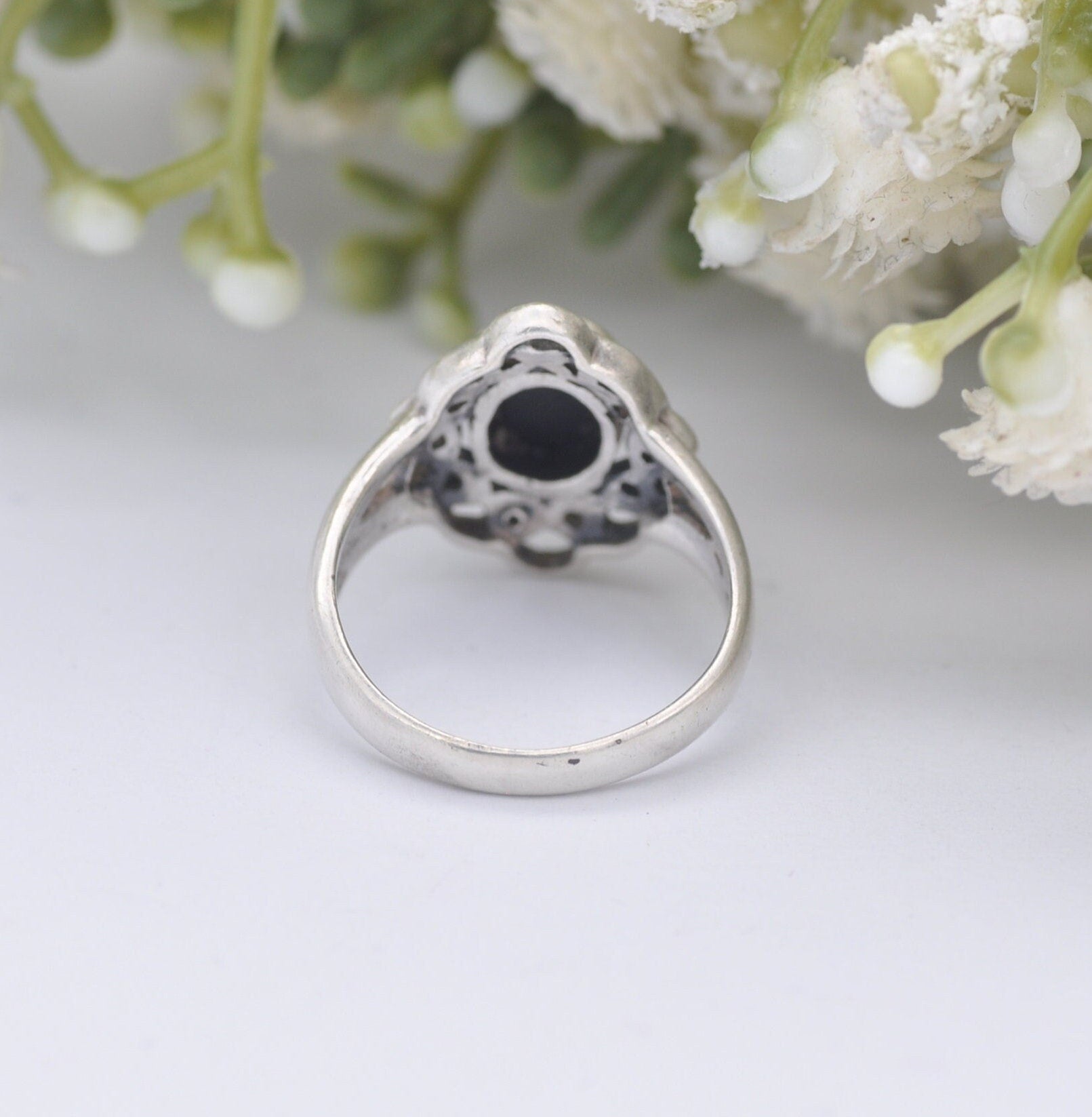 Vintage Kit Heath Sterling Silver Onyx Celtic Twist Ring - Ornate Setting | UK Size - L 1/2 / US Size - 6