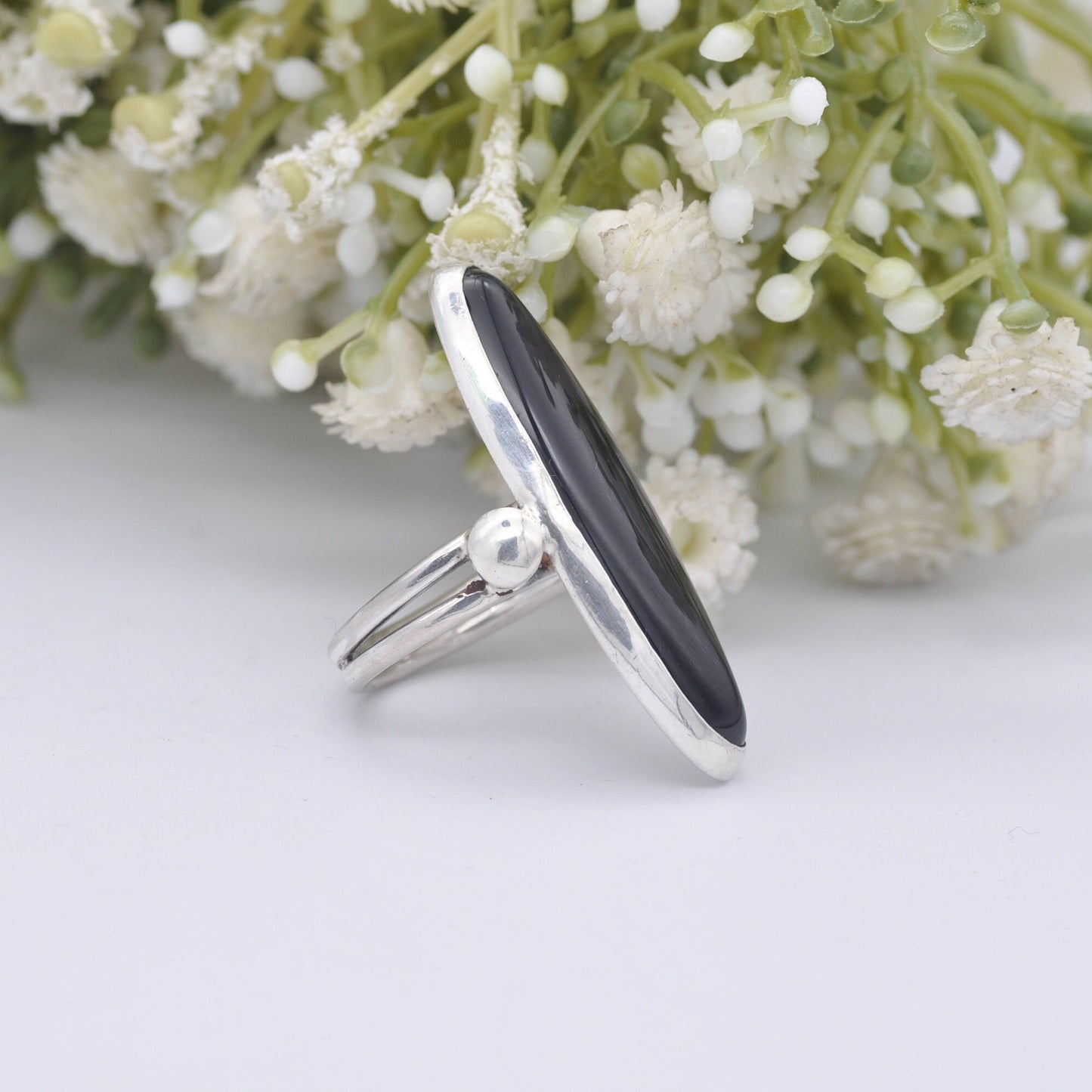 Vintage Pipis Sterling Silver Onyx Rings - Handmade Greek Designer | Large Black Stone | UK Size - M 1/2 | US Size - 6 1/2