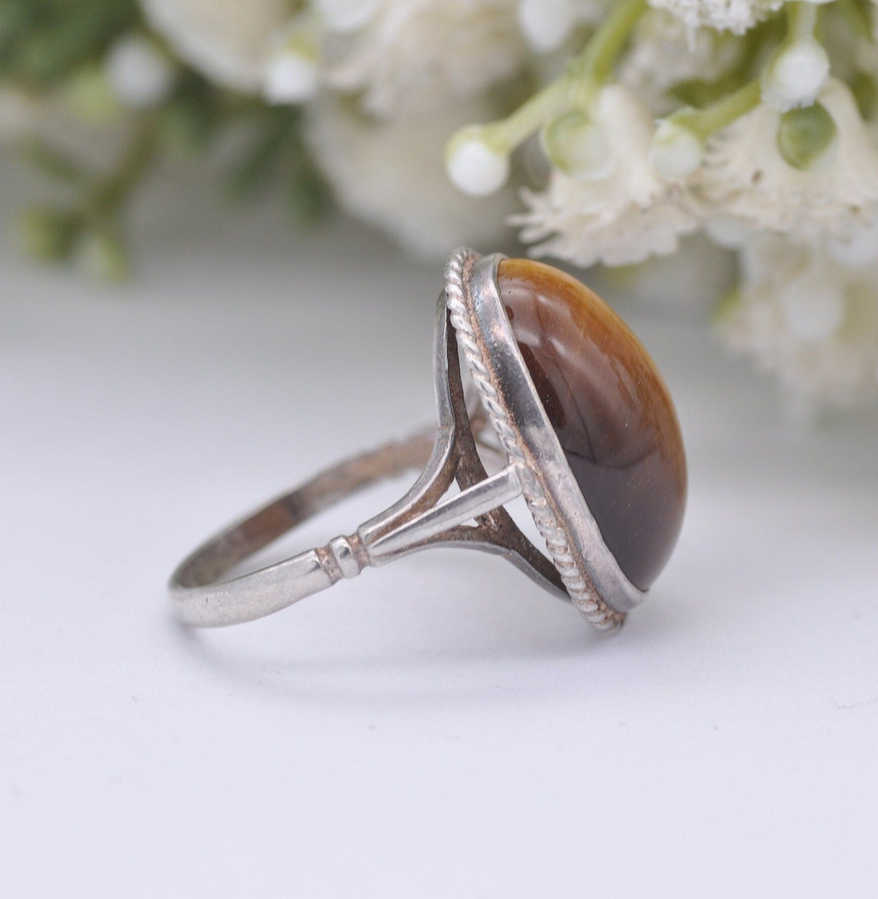 Vintage Sterling Silver Tiger's Eye Ring 1978 - Paul Edward Bunn | Large Cabochon | UK Size - P 1/2 | US Size - 8