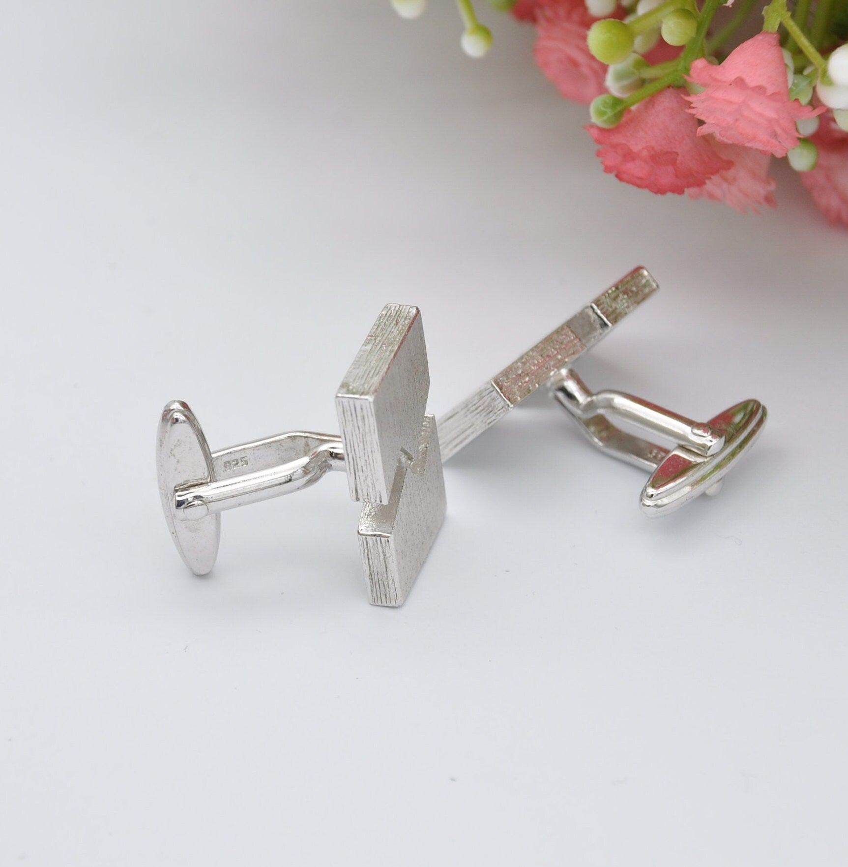 Sterling Silver Abstract Cufflinks - Chunky Mid-Century Style Jewellery