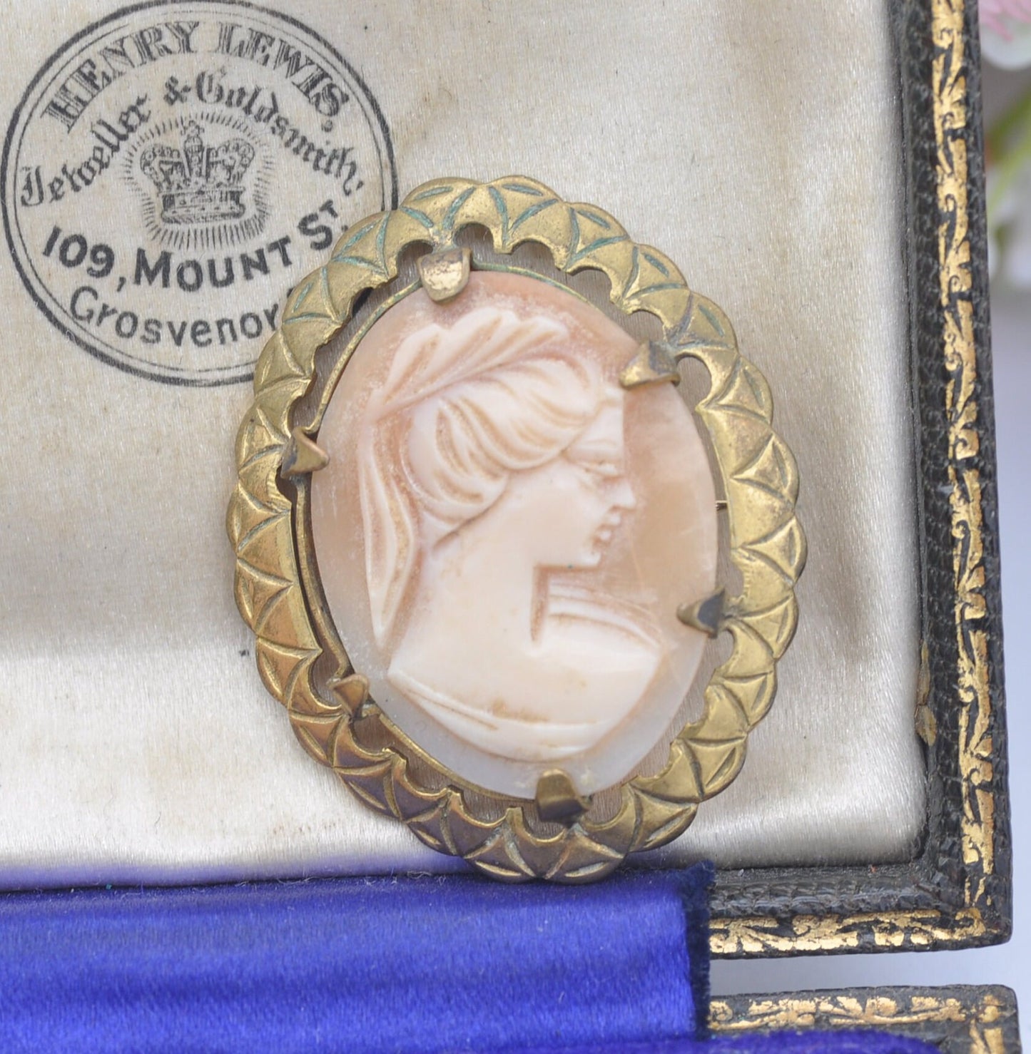 Vintage Cameo Brooch - Carved Shell Woman Portrait | Gold Plated | Mid-Century Costume Jewellery