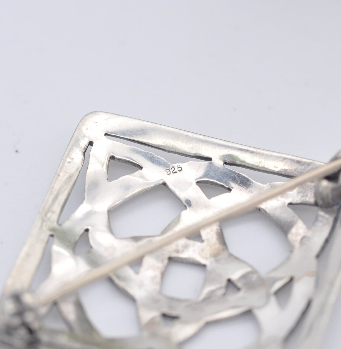 Vintage Sterling Silver Square Celtic Cross Brooch - Openwork Silver Knot