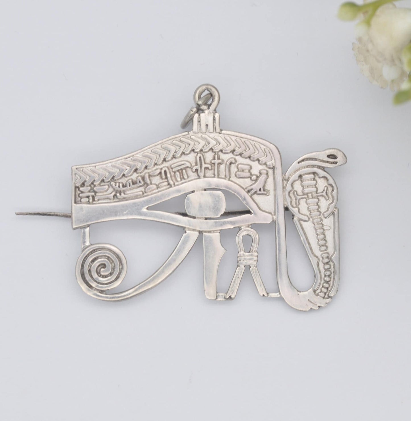 Vintage Egyptian Revival Sterling Silver Eye of Horus and Cobra Brooch Pendant - Eye of Ra Symbol | Ancient Egyptian