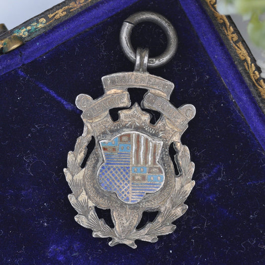 Antique Sterling Silver Enamel Fob by Fattorini & Sons 1912 - Bakewell League | Eyam Champions