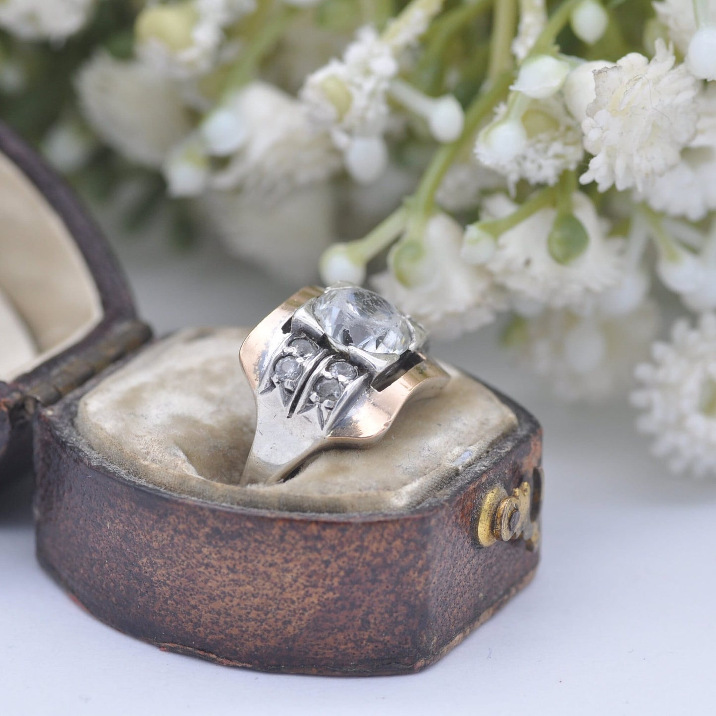 Antique Art Deco Sterling Silver Tank Ring with Large Clear Paste Stones - Deco Cocktail Jewellery | UK Size - I | US Size - 4 1/4