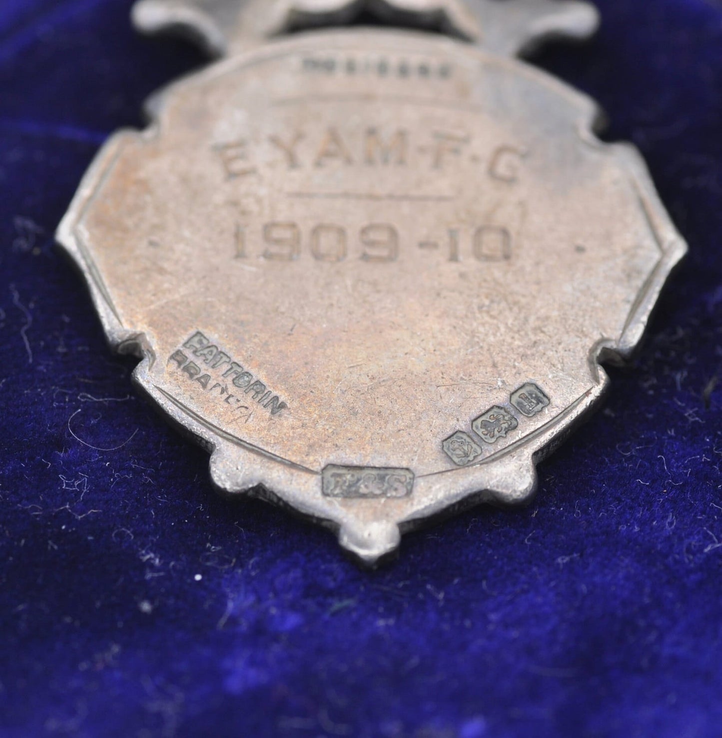 Antique Sterling Silver Enamel Fob Medal 1910 by Fattorini & Sons - Hope Valley Amateur Football League | Eyam FC