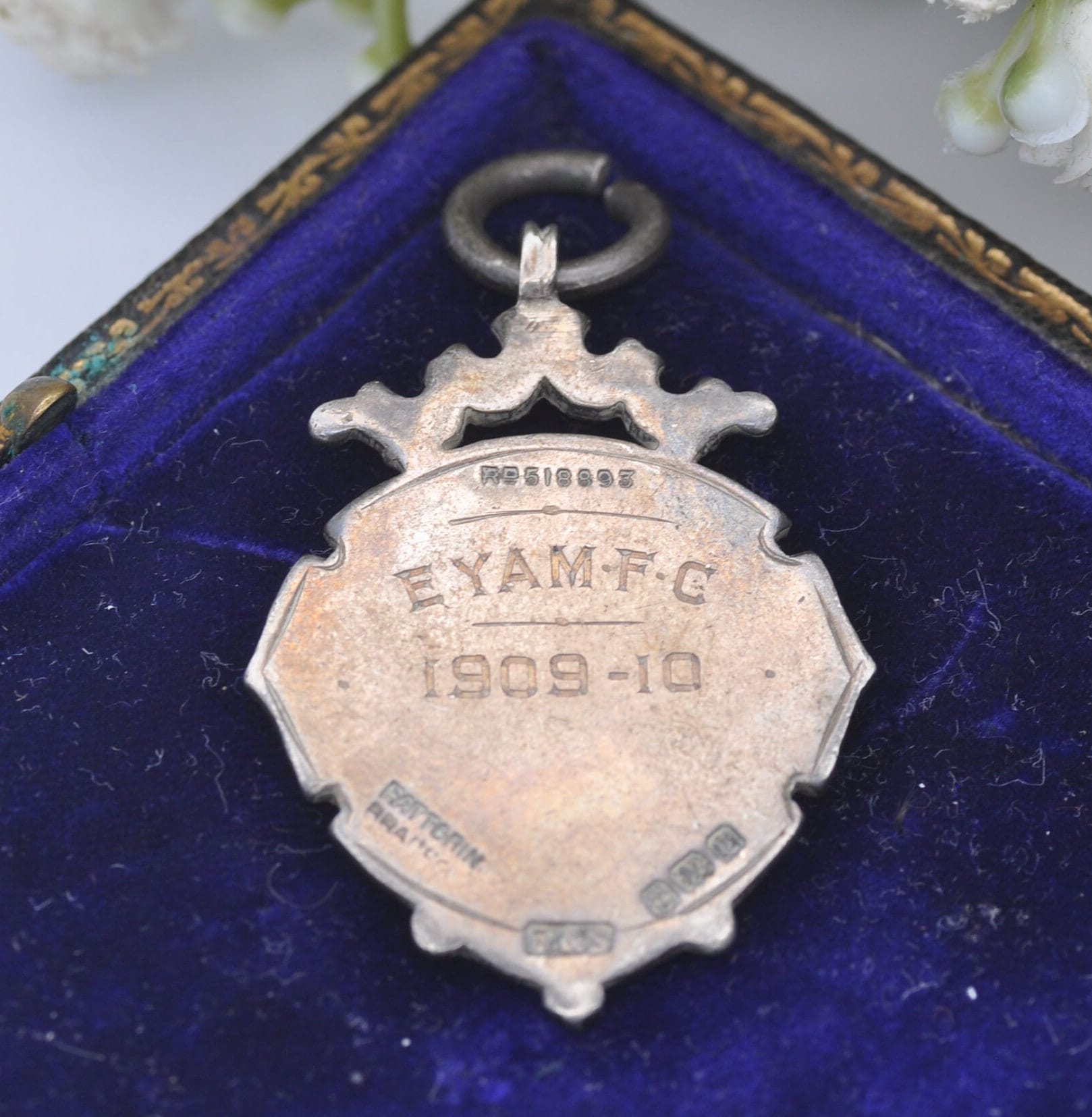 Antique Sterling Silver Enamel Fob Medal 1910 by Fattorini & Sons - Hope Valley Amateur Football League | Eyam FC