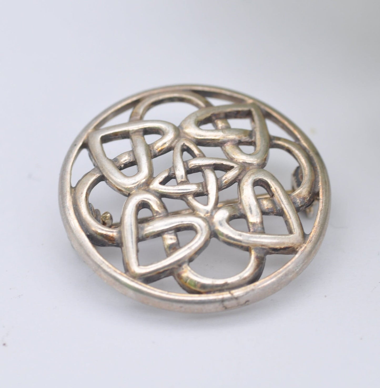 Vintage Sterling Silver Celtic Knot Brooch - Small Celtic Cross Circle