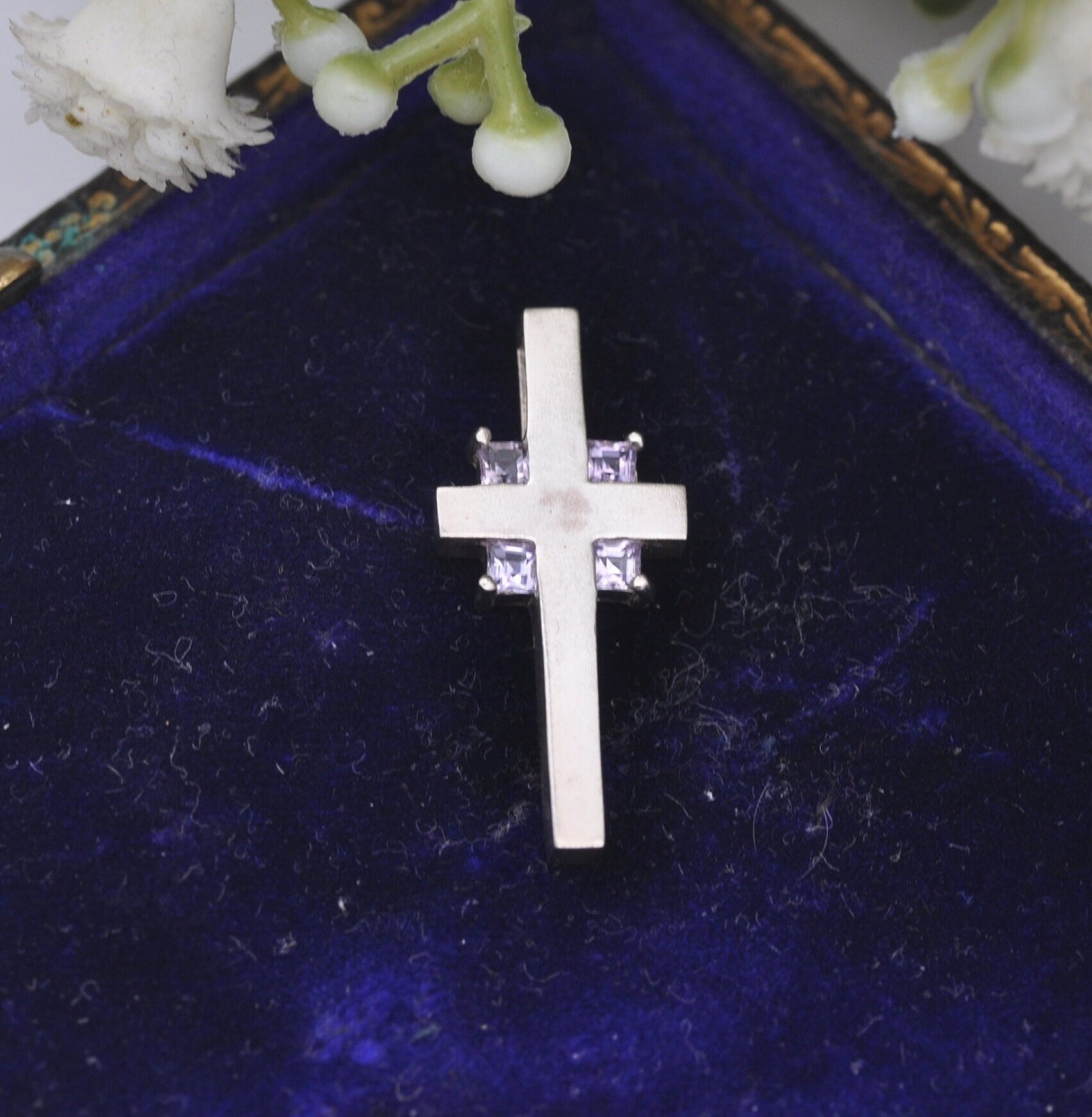 Vintage Kit Heath Sterling Silver Amethyst Cross Pendant