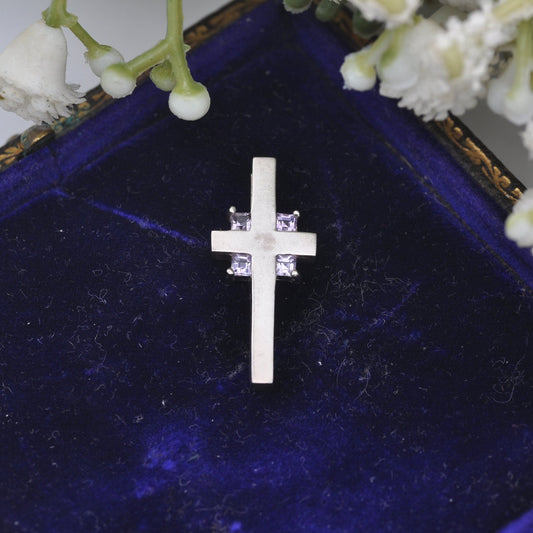Vintage Kit Heath Sterling Silver Amethyst Cross Pendant