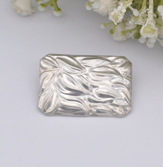 Vintage Unusual Silver Tone Brooch - Textured Leaf Design | Repousse Embossed